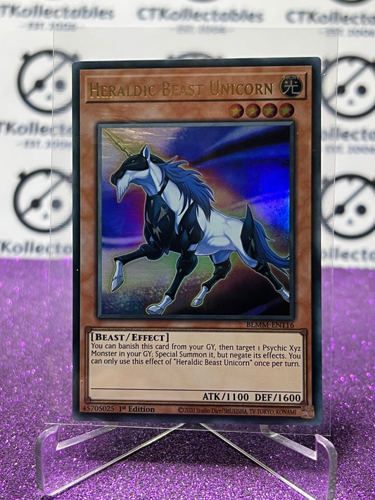 YU-GI-OH! BATTLES OF LEGEND MONSTER MAYHEM HERALDIC BEAST UNICORN # BLMM-EN116  1ST EDITION CARD