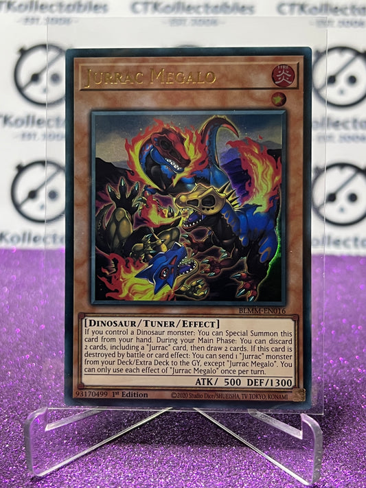 YU-GI-OH! BATTLES OF LEGEND MONSTER MAYHEM JURRAC MEGALO # BLMM-EN016 1ST EDITION CARD