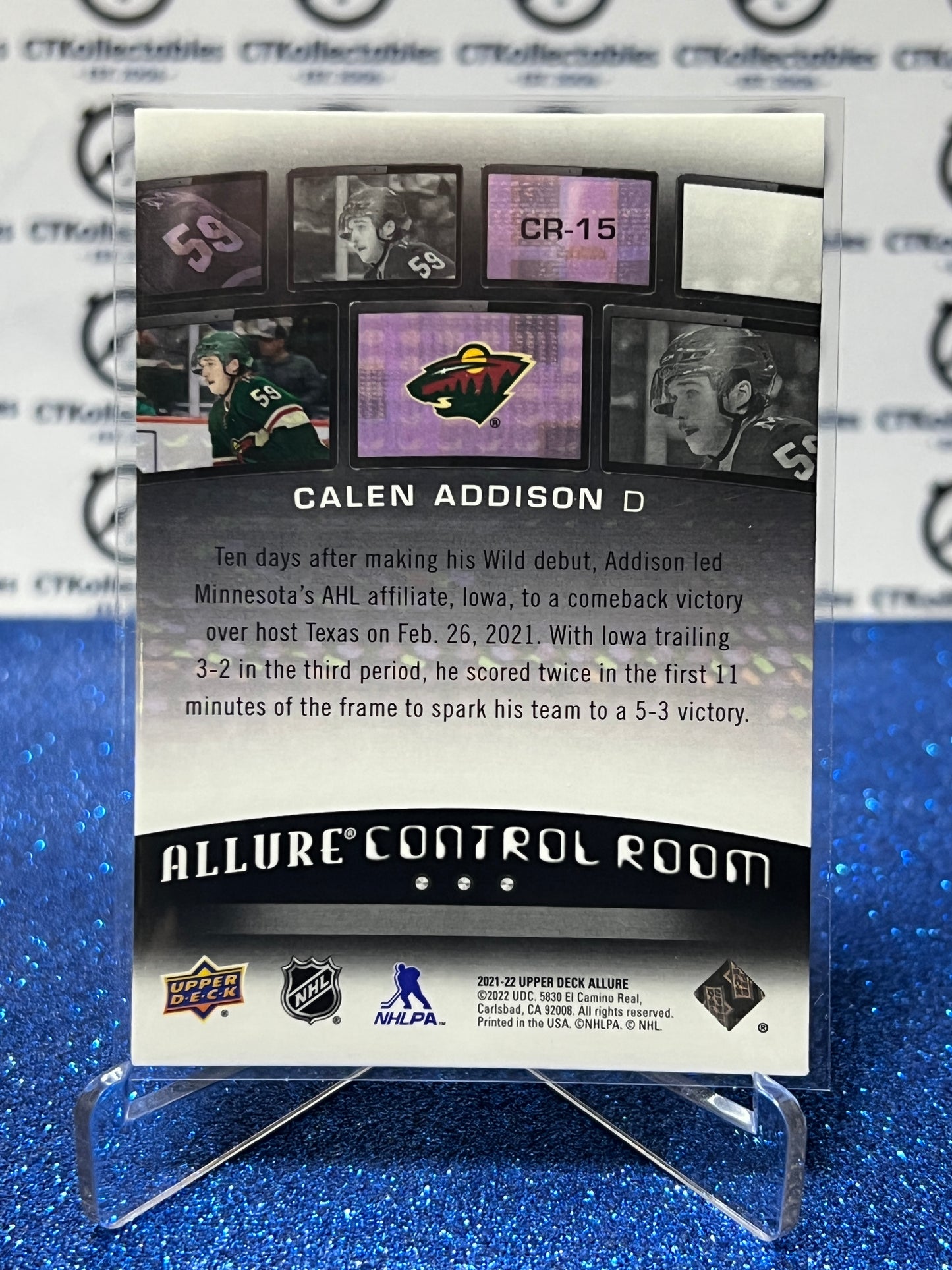 2021-22 UPPER DECK ALLURE CALEN ADDISON # CR-15 ROOKIE CONTROL ROOM MINNESOTA WILD  NHL HOCKEY CARD