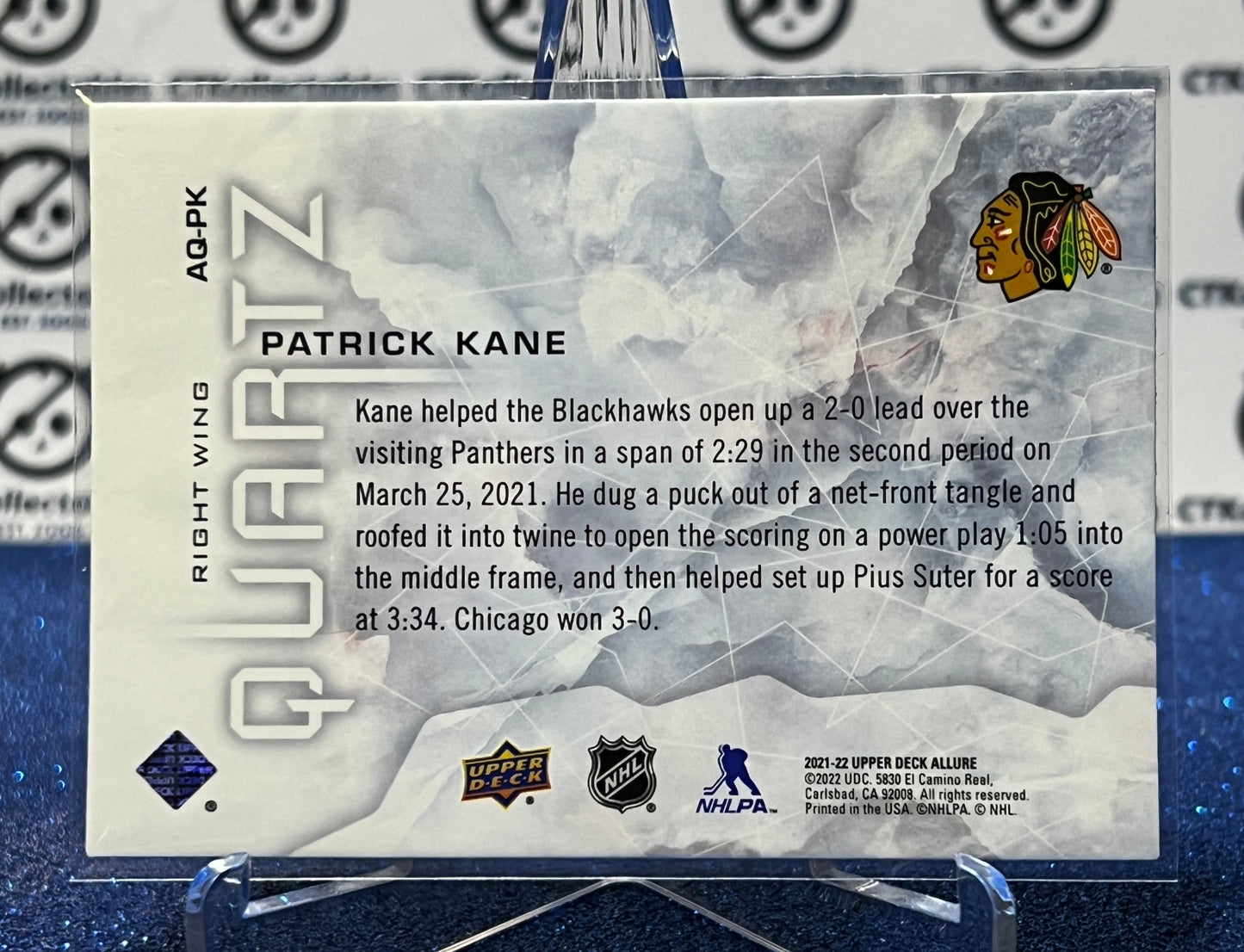 2021-22 UPPER DECK ALLURE PATRICK KANE # AQ-PK QUARTZ CHICAGO BLACKHAWKS NHL HOCKEY CARD