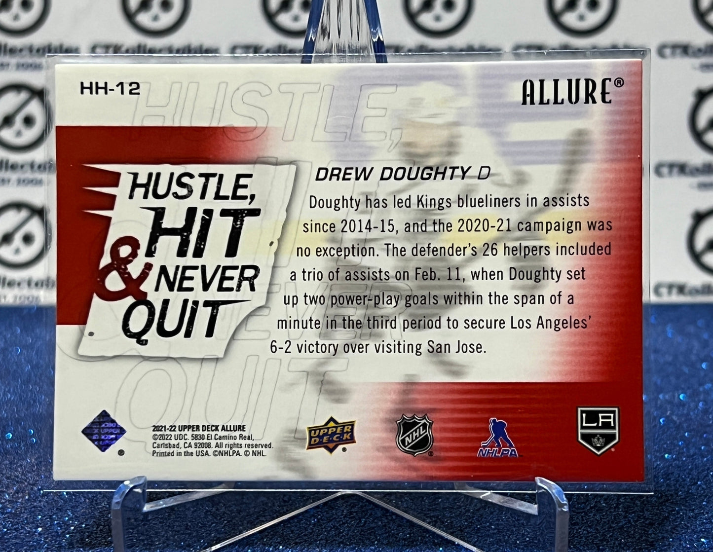 2021-22 UPPER DECK ALLURE DREW DOUGHTY # HH-12 HUSTLE HIT & NEVER QUIT  L A KINGS NHL HOCKEY CARD