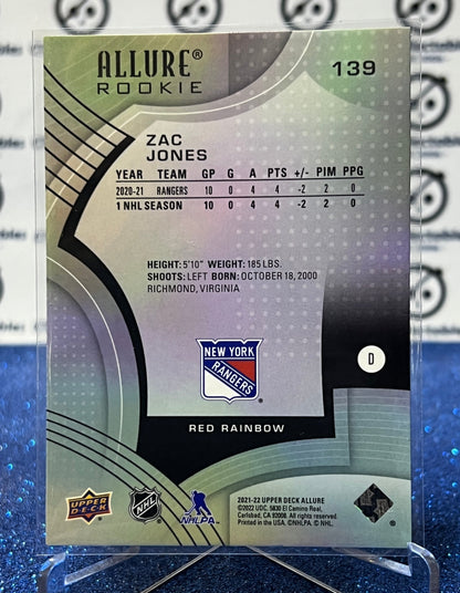 2021-22  UPPER DECK ALLURE ZAC JONES  # 139 ROOKIE RED NEW YORK RANGERS  NHL HOCKEY CARD