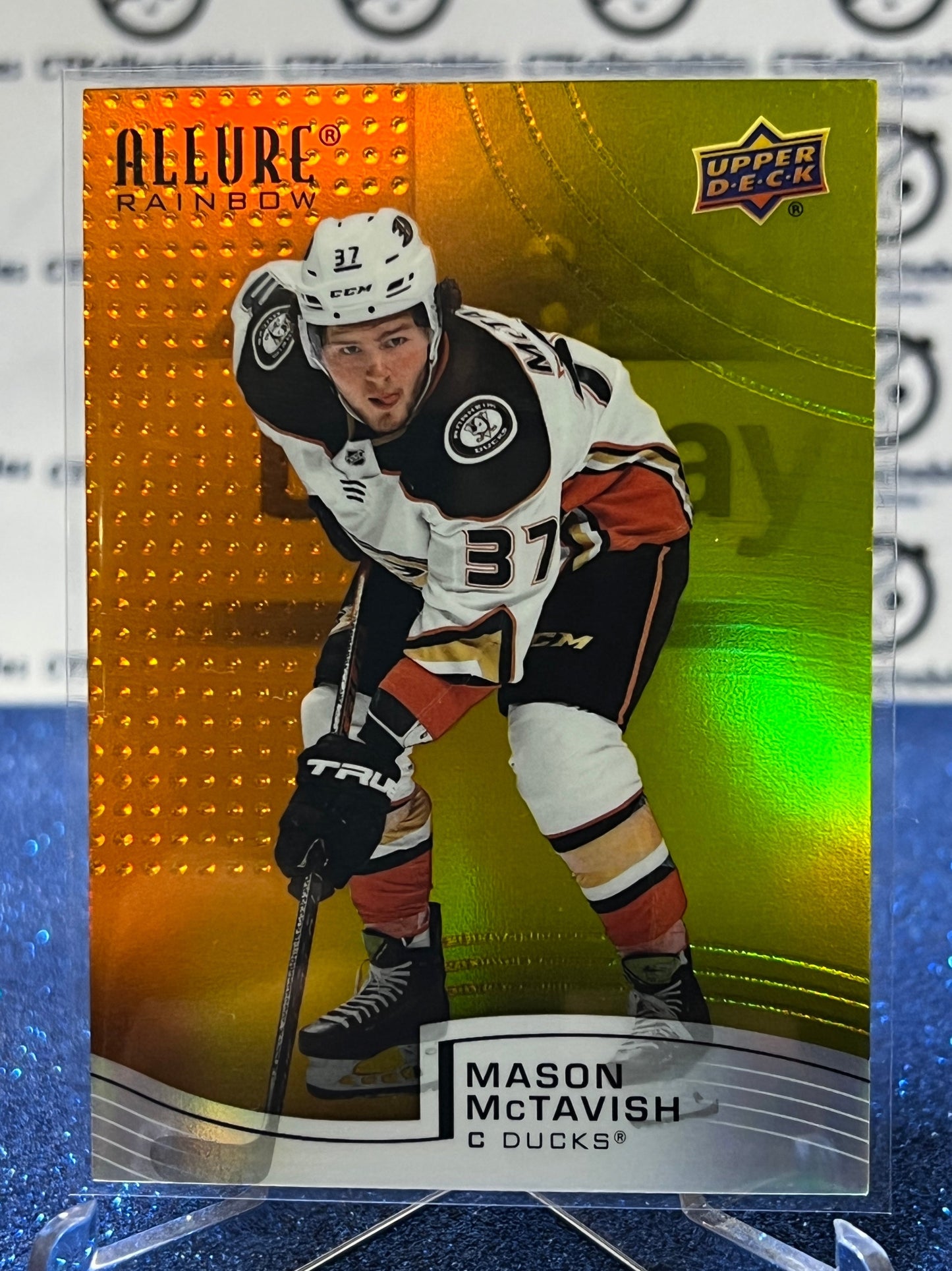 2021-22 UPPER DECK ALLURE MASON McTAVISH # R-3 ROOKIE ORANGE/YELLOW RAINBOW ANAHEIM DUCKS NHL HOCKEY CARD