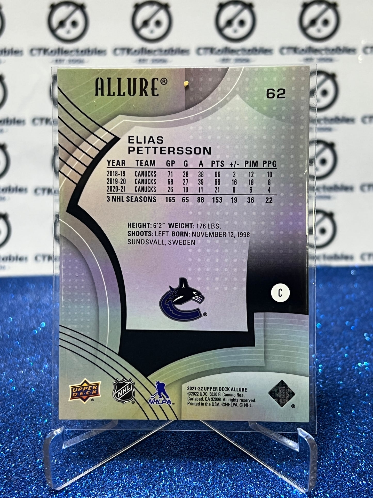 2021-22 UPPER DECK ALLURE ELIAS PETTERSSON # 62 VANCOUVER CANUCKS NHL HOCKEY TRADING CARD