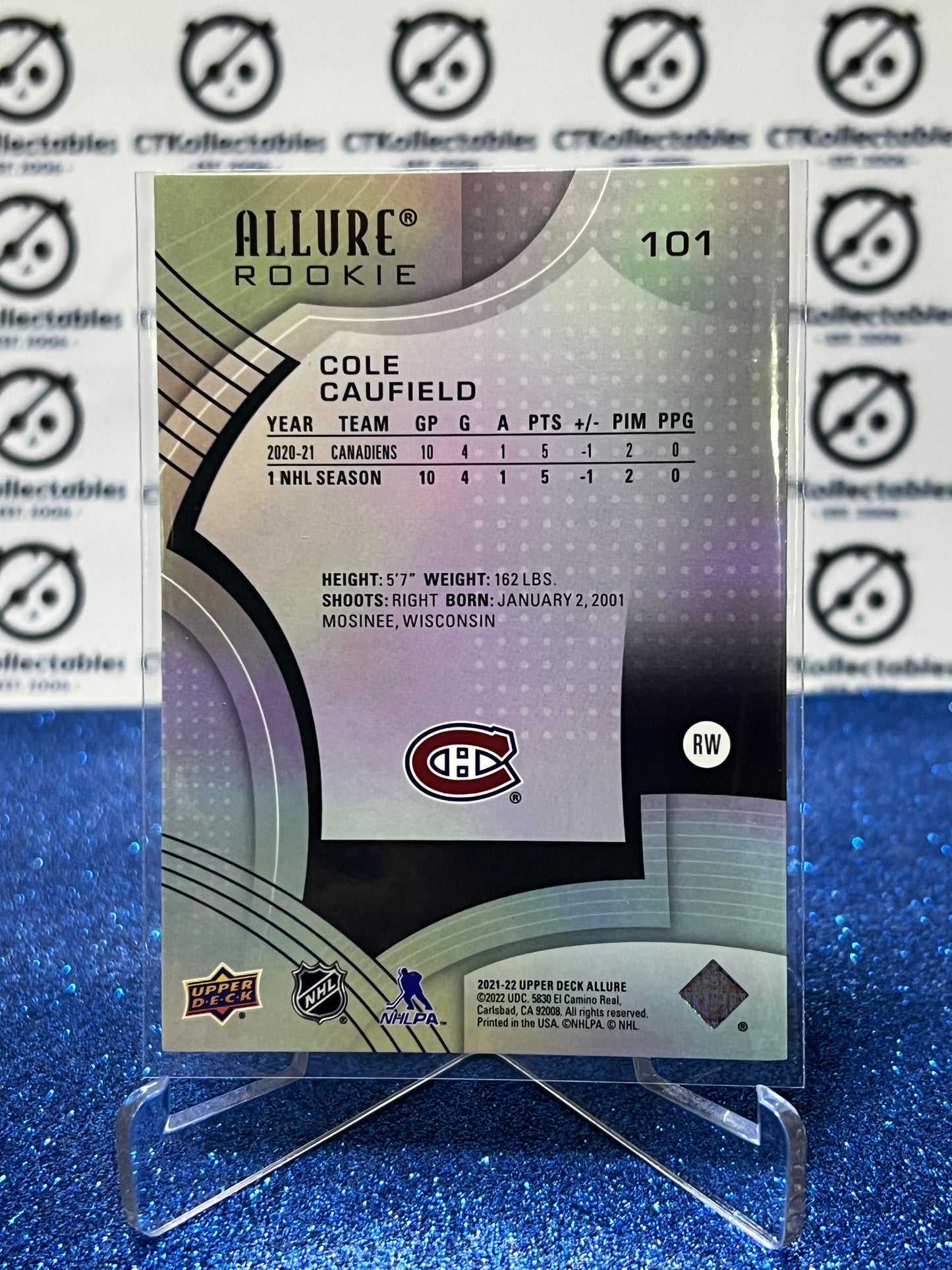 2021-22 UPPER DECK ALLURE COLE CAUFIELD # 101 ROOKIE  MONTREAL CANADIANS HOCKEY CARD