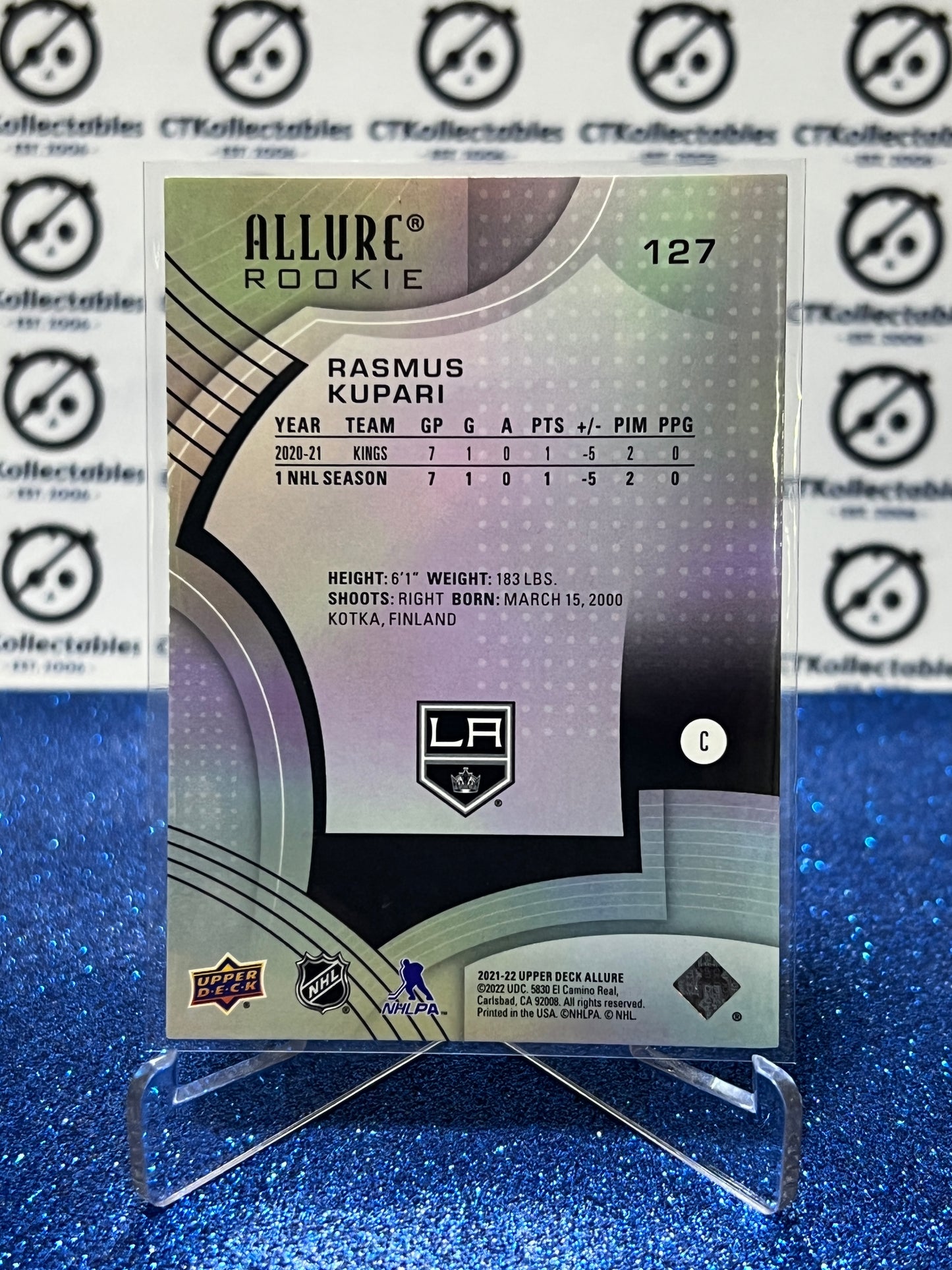 2021-22 UPPER DECK ALLURE RASMUS KUPARI # 127 ROOKIE  L A KINGS NHL HOCKEY CARD