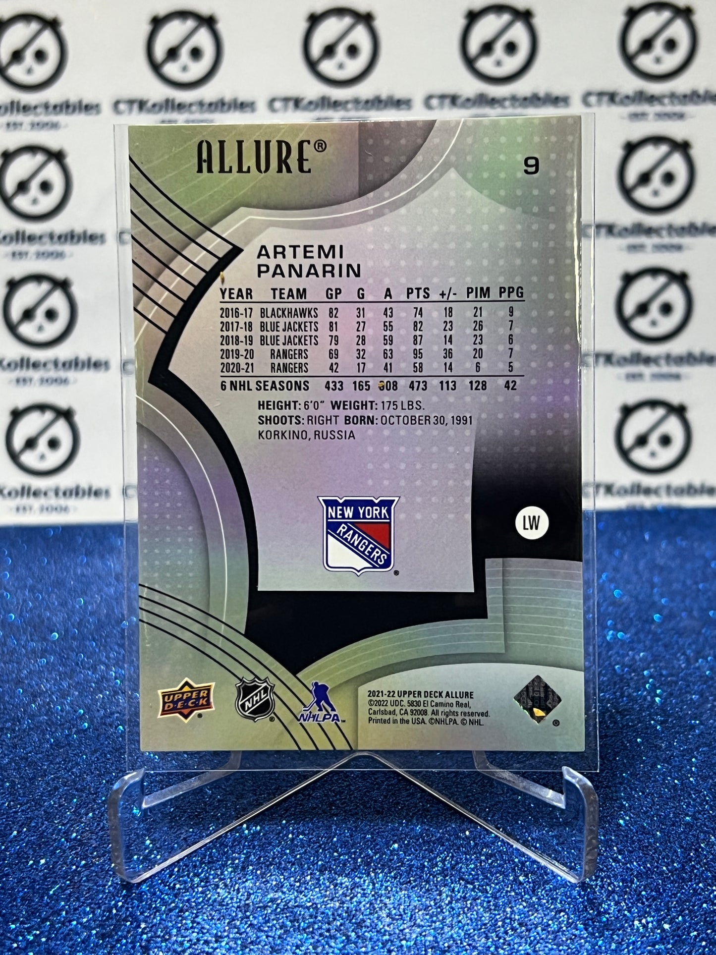 2021-22  UPPER DECK ALLURE ARTEMI PANARIN  # 9  NEW YORK RANGERS  NHL HOCKEY CARD