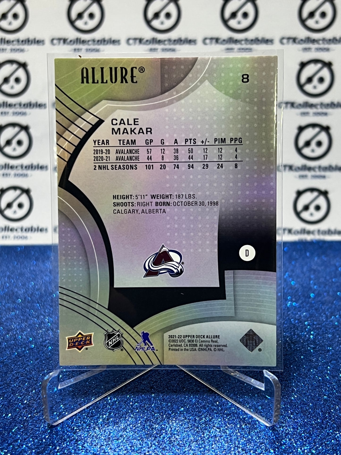 2021-22 UPPER DECK ALLURE CALE MAKAR  # 8 COLORADO AVALANCHE  NHL HOCKEY TRADING CARD