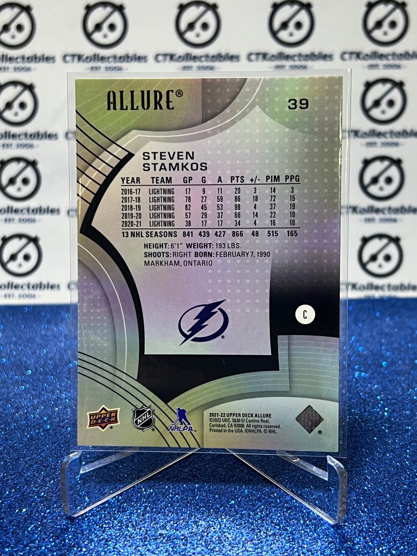 2021-22 UPPER DECK ALLURE STEVEN STAMKOS  # 39 TAMPA BAY LIGHTNING HOCKEY CARD