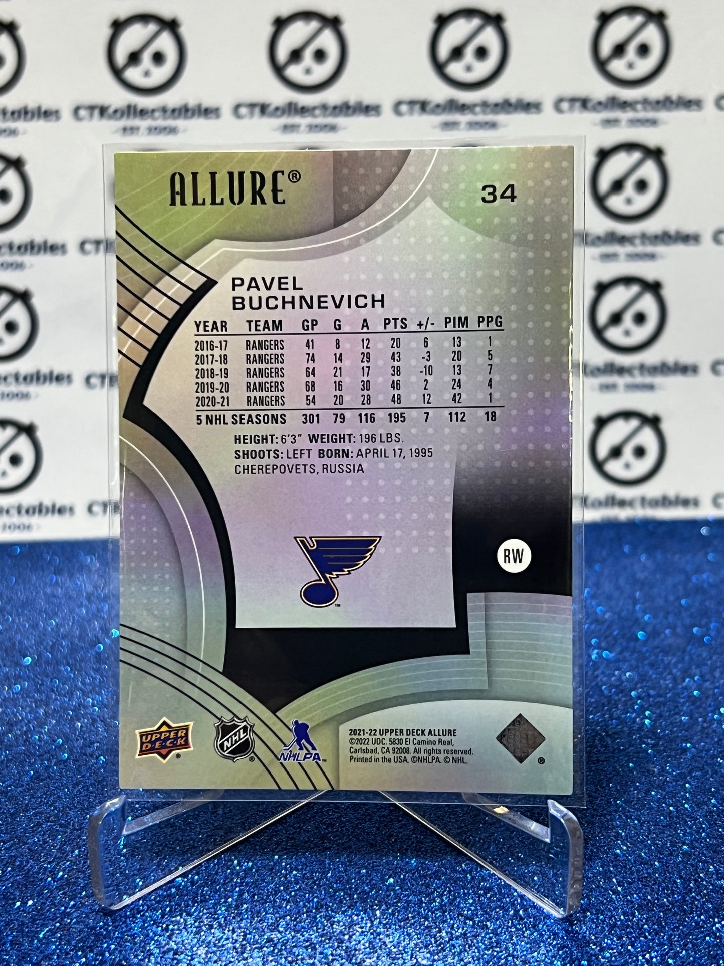 2021-22 UPPER DECK ALLURE PAVEL BUCHNEVICH # 34  ST. LOUIS BLUES HOCKEY CARD