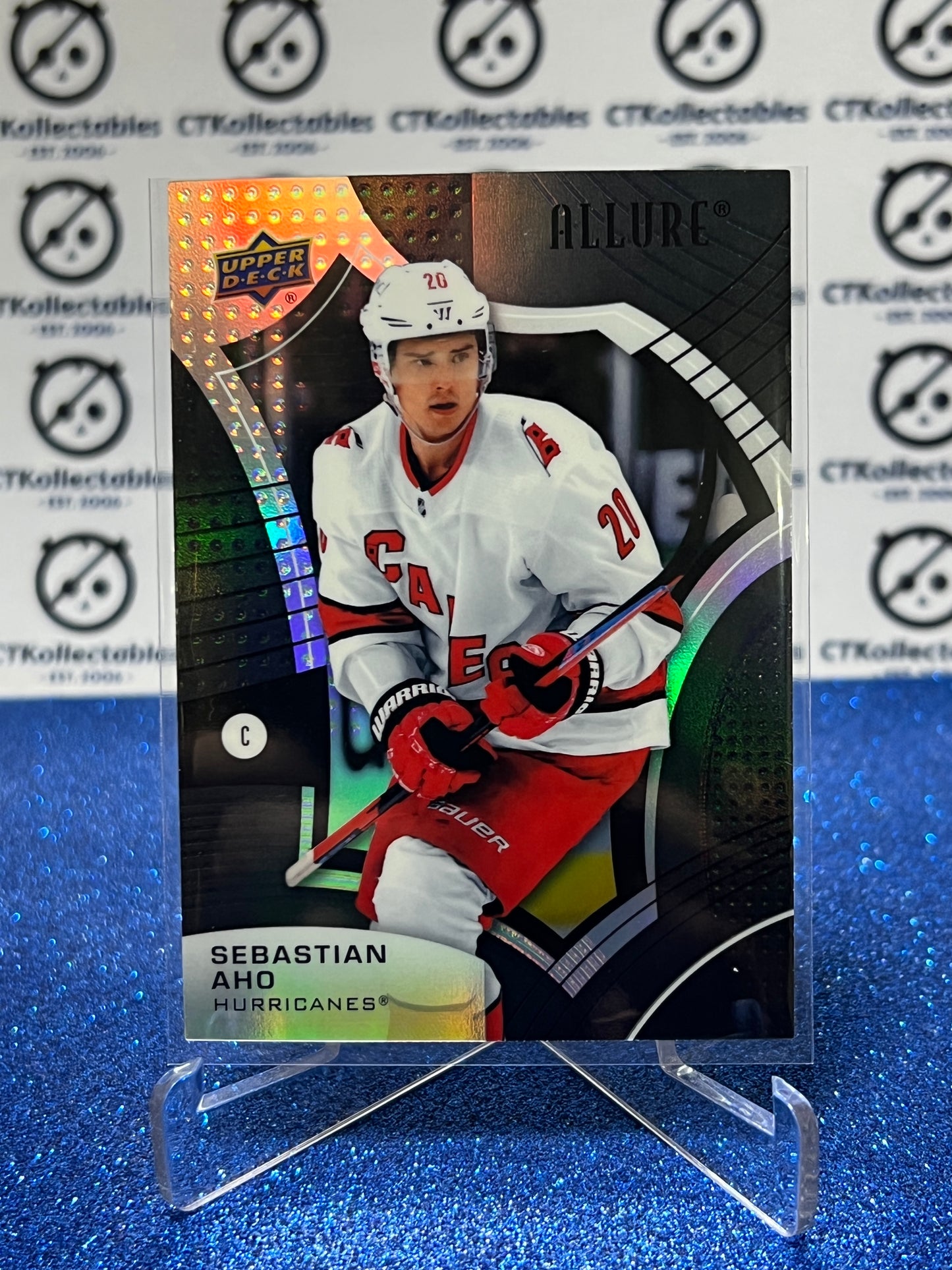 2021-22 UPPER DECK ALLURE SEBASTIAN AHO # 11 BLACK RAINBOW CAROLINA HURRICANES NHL HOCKEY TRADING CARD