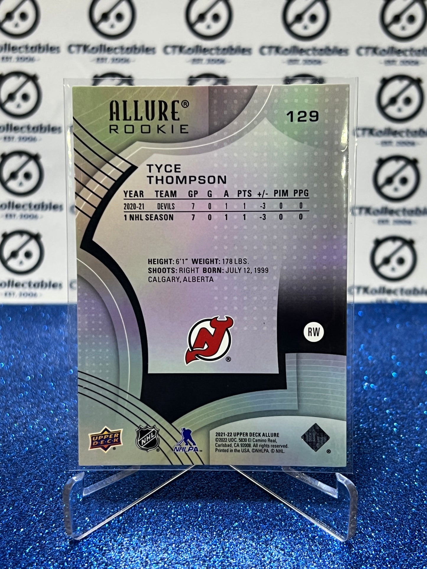 2021-22 UPPER DECK ALLURE TYCE THOMPSON # 129 ROOKIE  NEW JERSEY DEVILS  NHL HOCKEY TRADING CARD