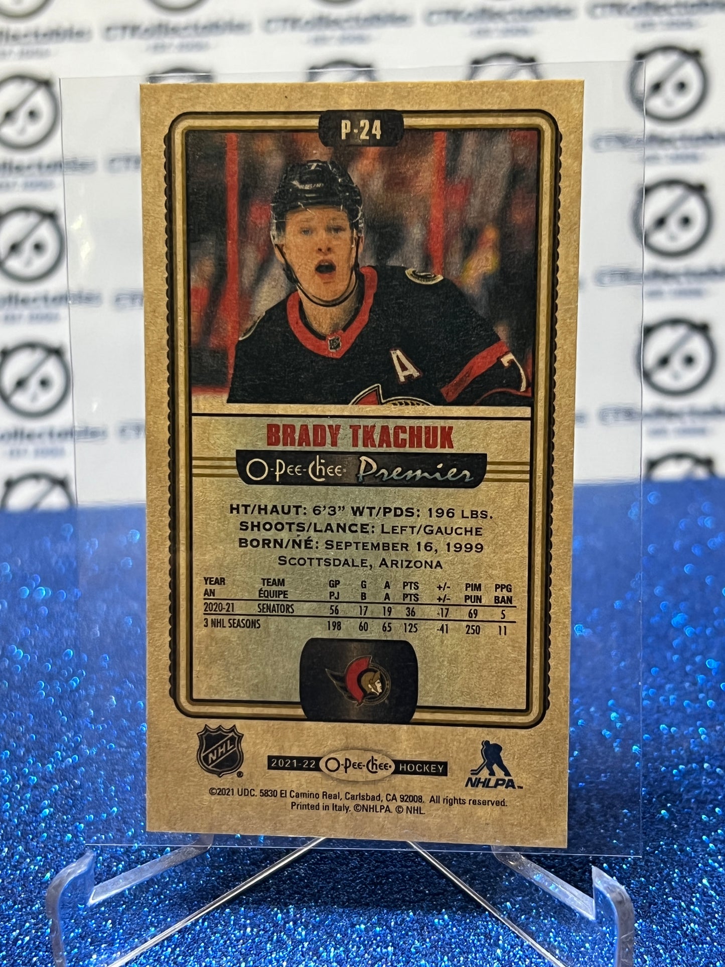 2021-22 O-PEE-CHEE PREMIER BRADY TKACHUK # P-24 TALLBOYS OTTAWA SENATORS NHL HOCKEY CARD
