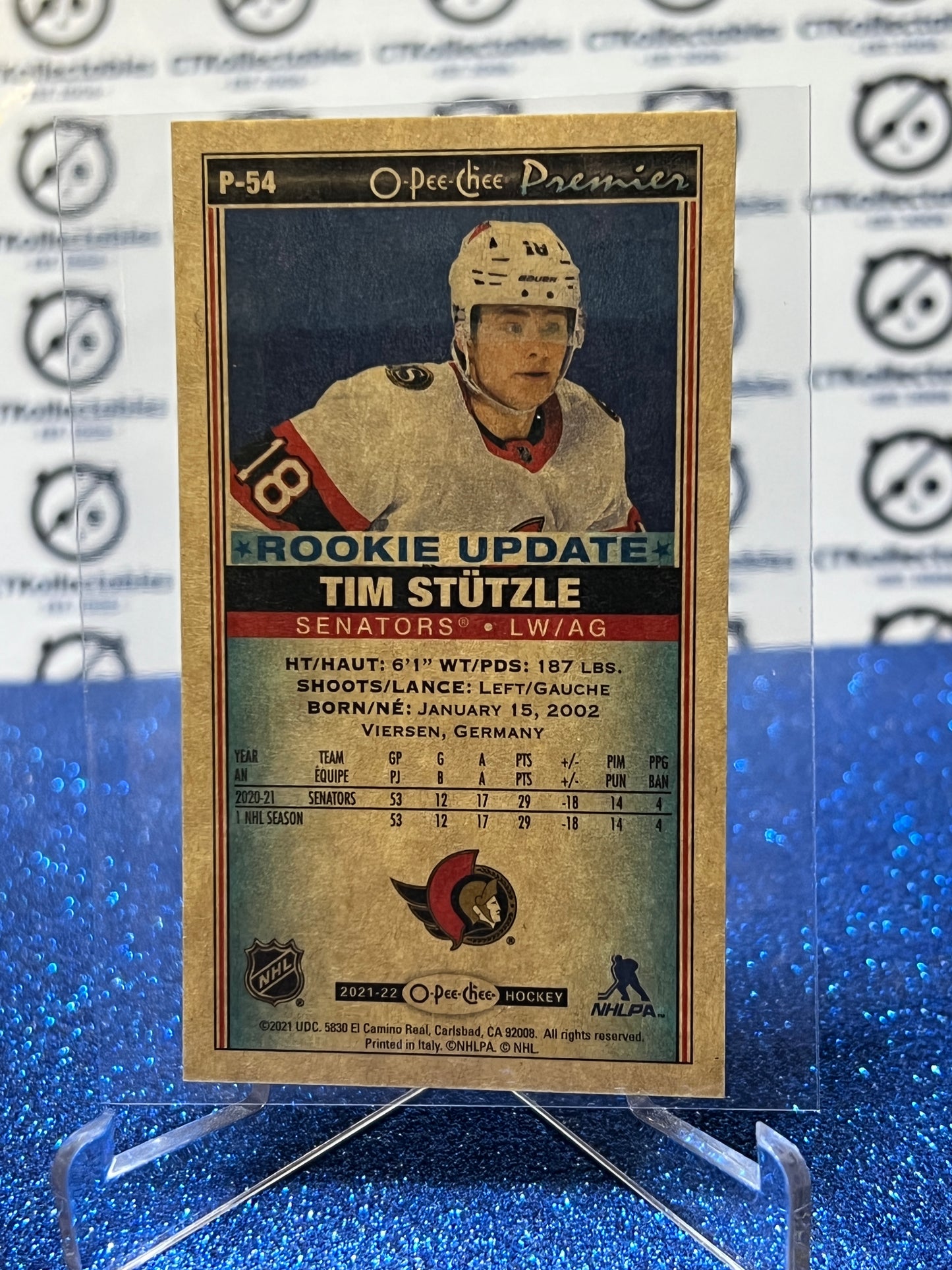 2021-22 O-PEE-CHEE PREMIER TIM STUTTLE # P-54 UPDATED ROOKIE TALLBOYS OTTAWA SENATORS NHL HOCKEY CARD