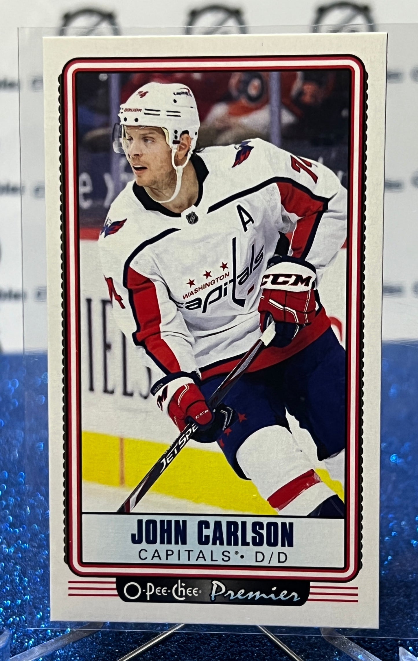 2021-22 O-PEE-CHEE PREMIER JOHN CARLSON # P-15 TALLBOYS WASHINGTON CAPITALS HOCKEY CARD