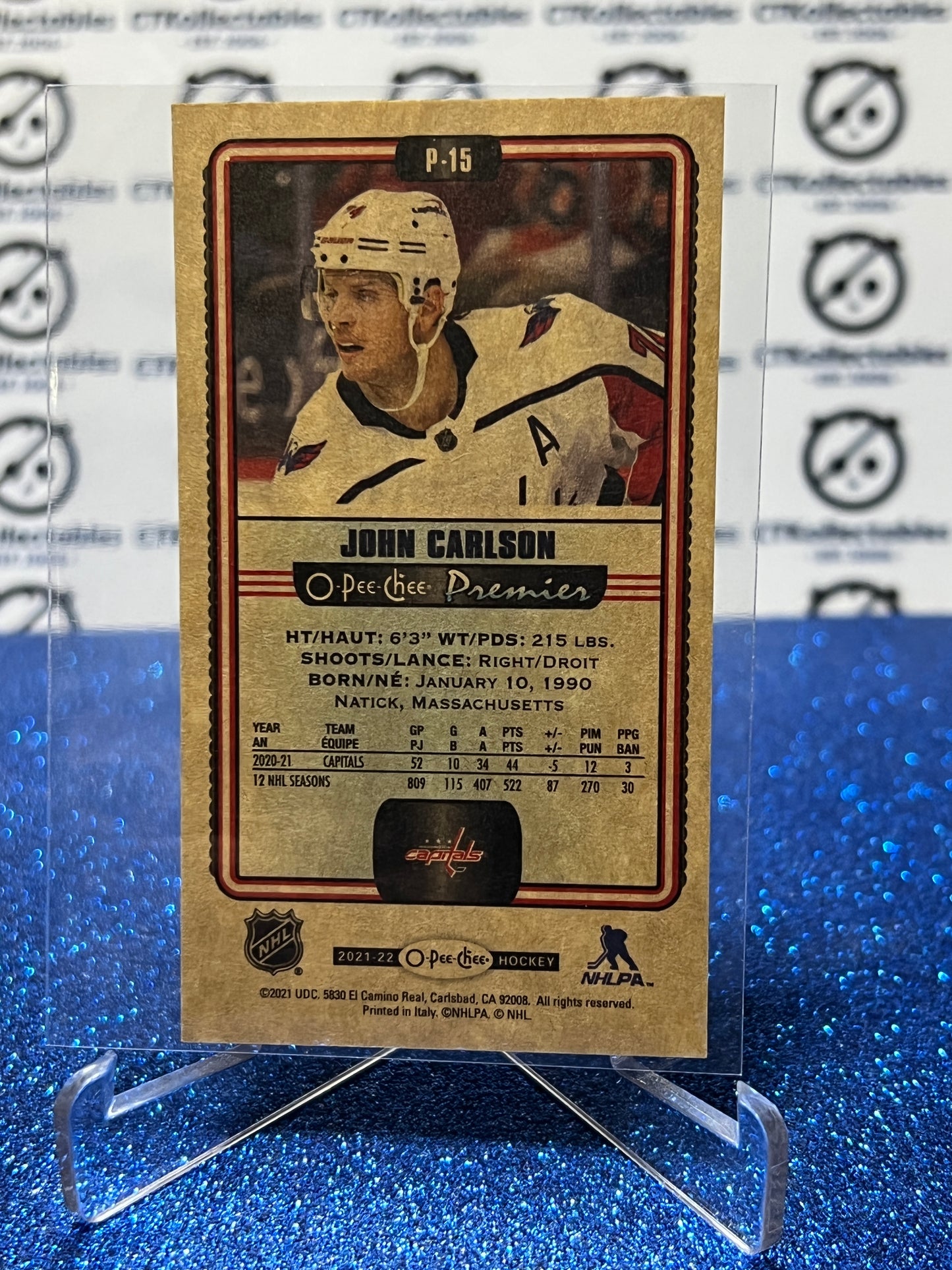 2021-22 O-PEE-CHEE PREMIER JOHN CARLSON # P-15 TALLBOYS WASHINGTON CAPITALS HOCKEY CARD