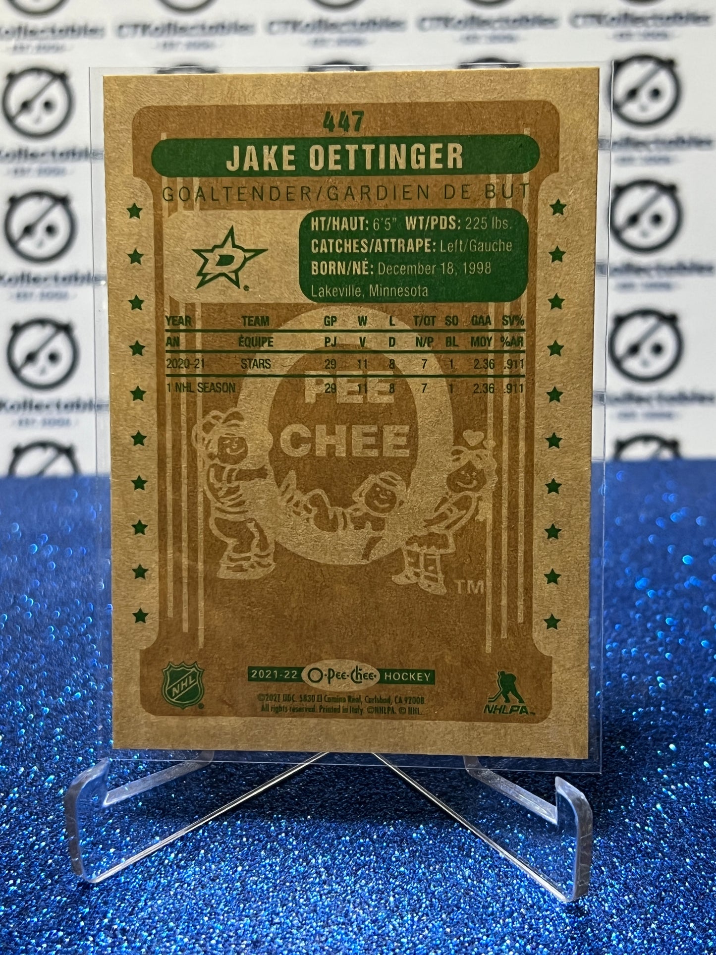 2021-2022 O-PEE-CHEE JAKE OETTINGER # 447 RETRO DALLAS STARS NHL HOCKEY TRADING CARD