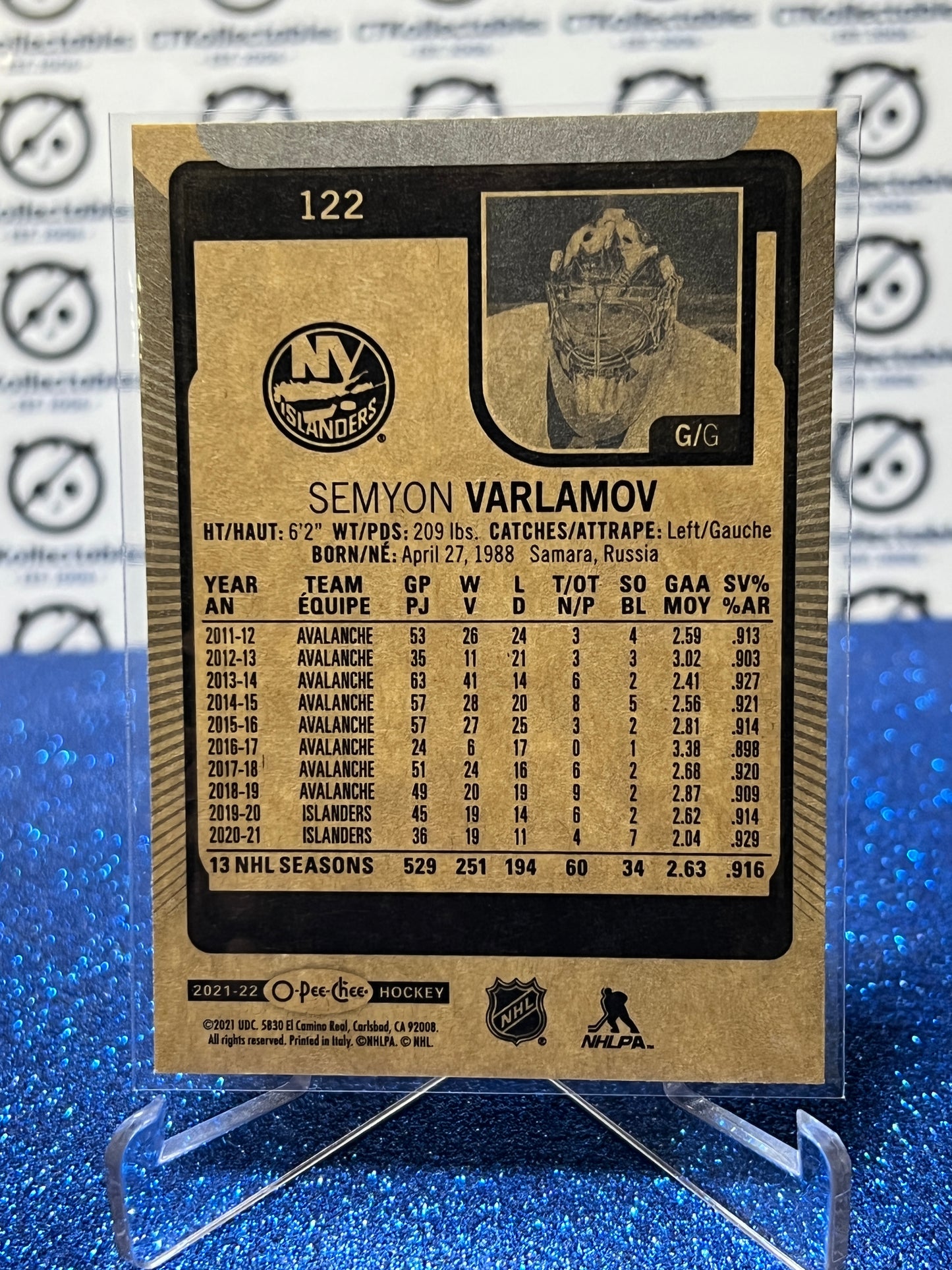2021-22 O-PEE CHEE SEMYON VARLAMOV # 122 NEW YORK ISLANDERS NHL HOCKEY CARD