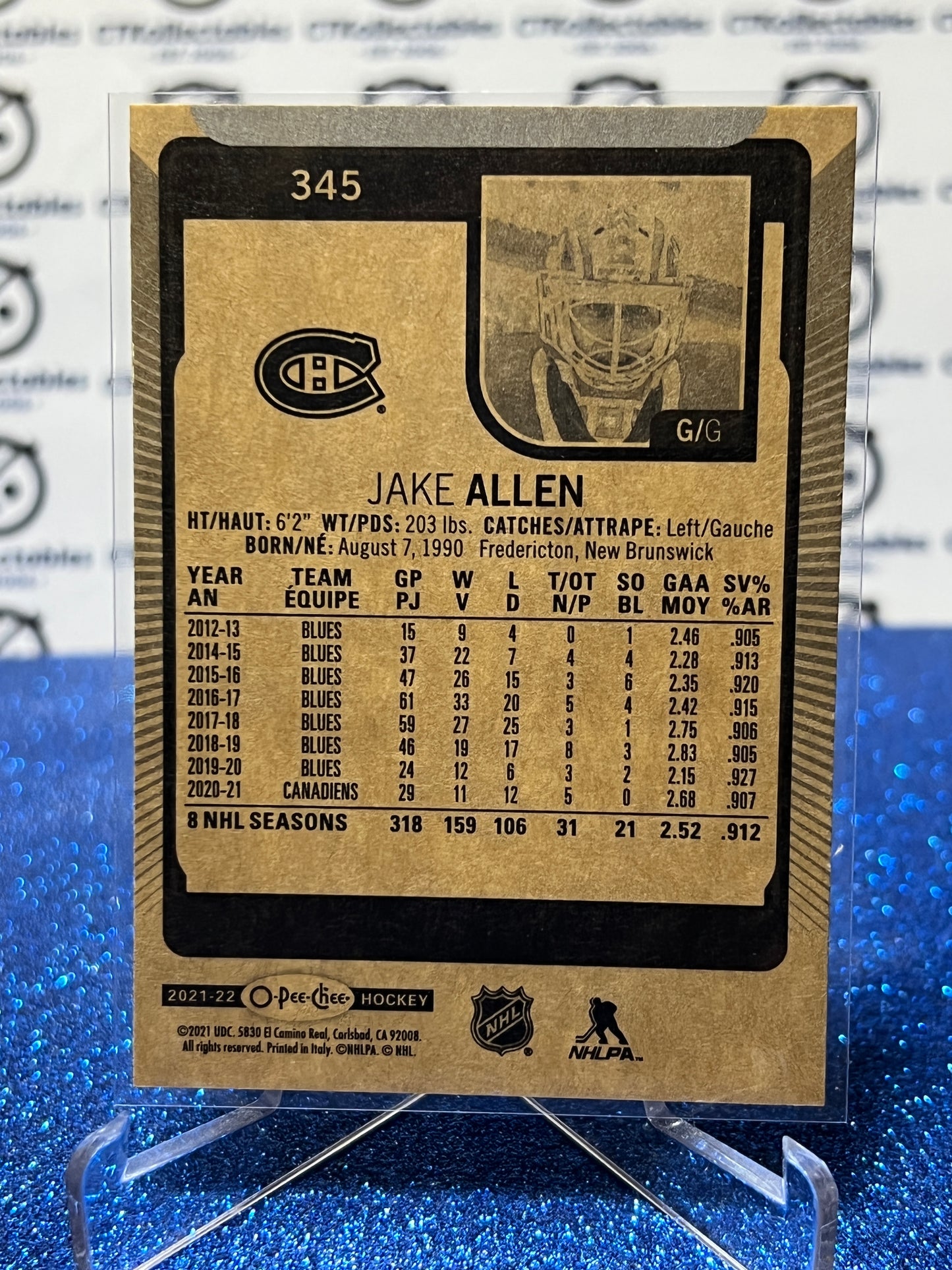 2021-22 O-PEE-CHEE JAKE ALLEN # 345 MONTREAL CANADIENS HOCKEY CARD