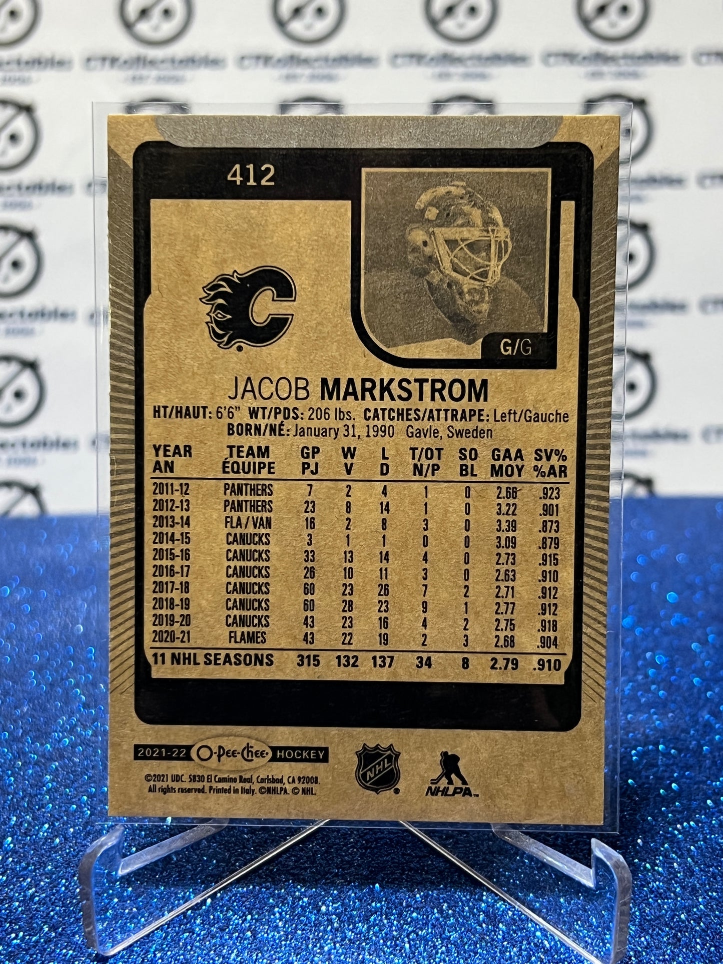 2021-22  O-PEE-CHEE JACOB MARKSTROM # 412 HOCKEY NHL CALGARY FLAMES  CARD