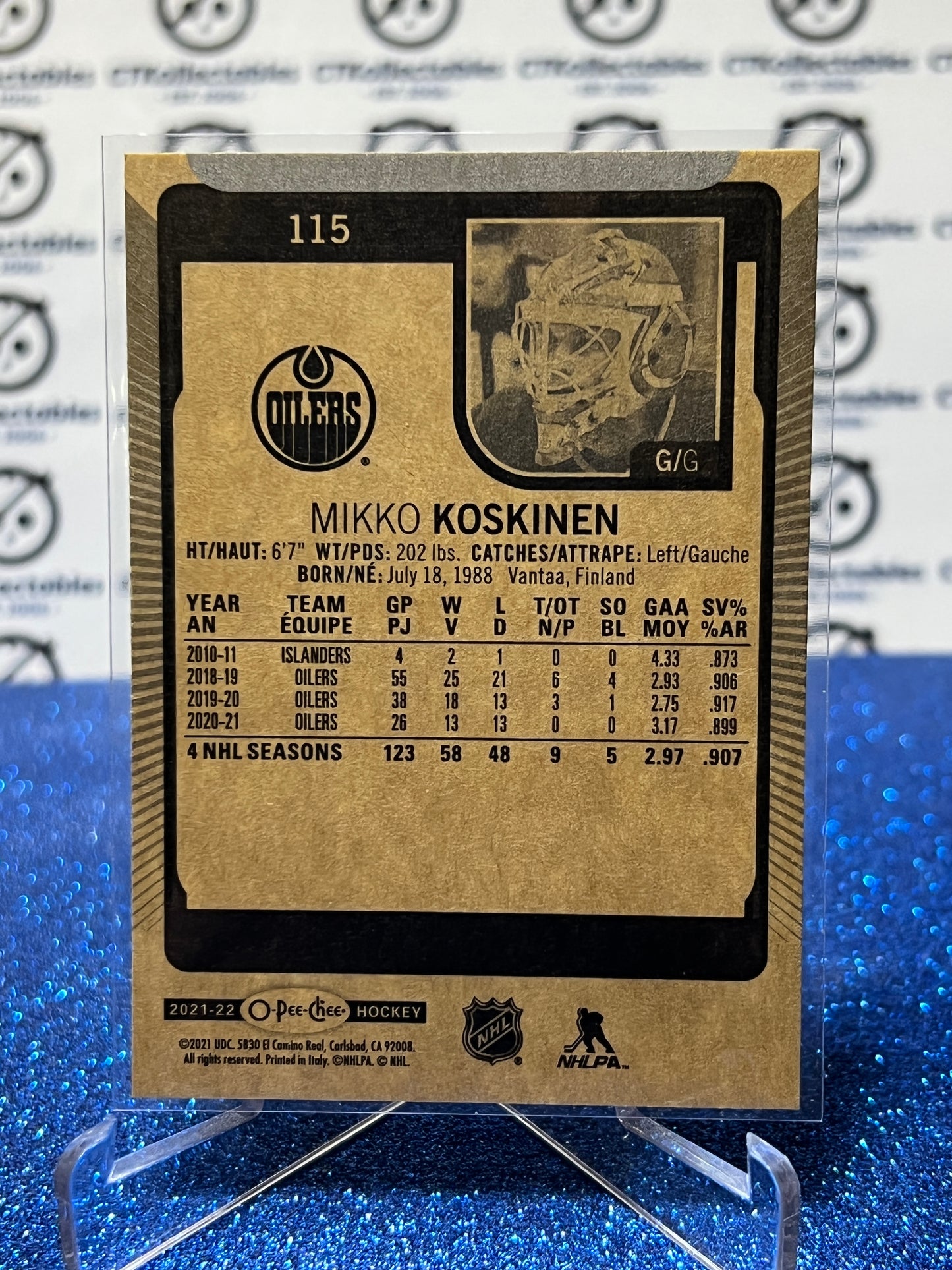 2021-22 O-PEE-CHEE MIKKO KOSKINEN # 115 EDMONTON OILERS  NHL HOCKEY CARD