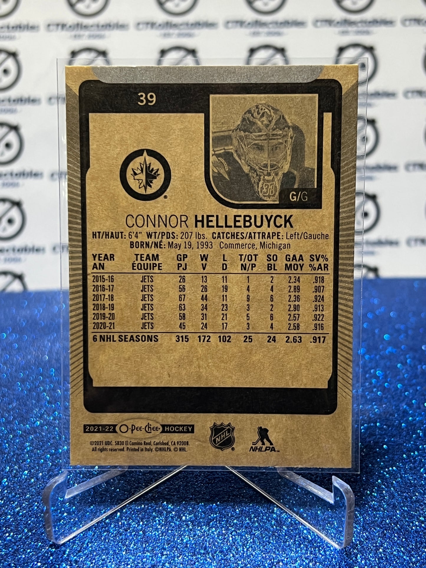 2021-22 O-PEE CHEE CONNOR HELLEBUYCK # 39  WINNIPEG JETS HOCKEY CARD