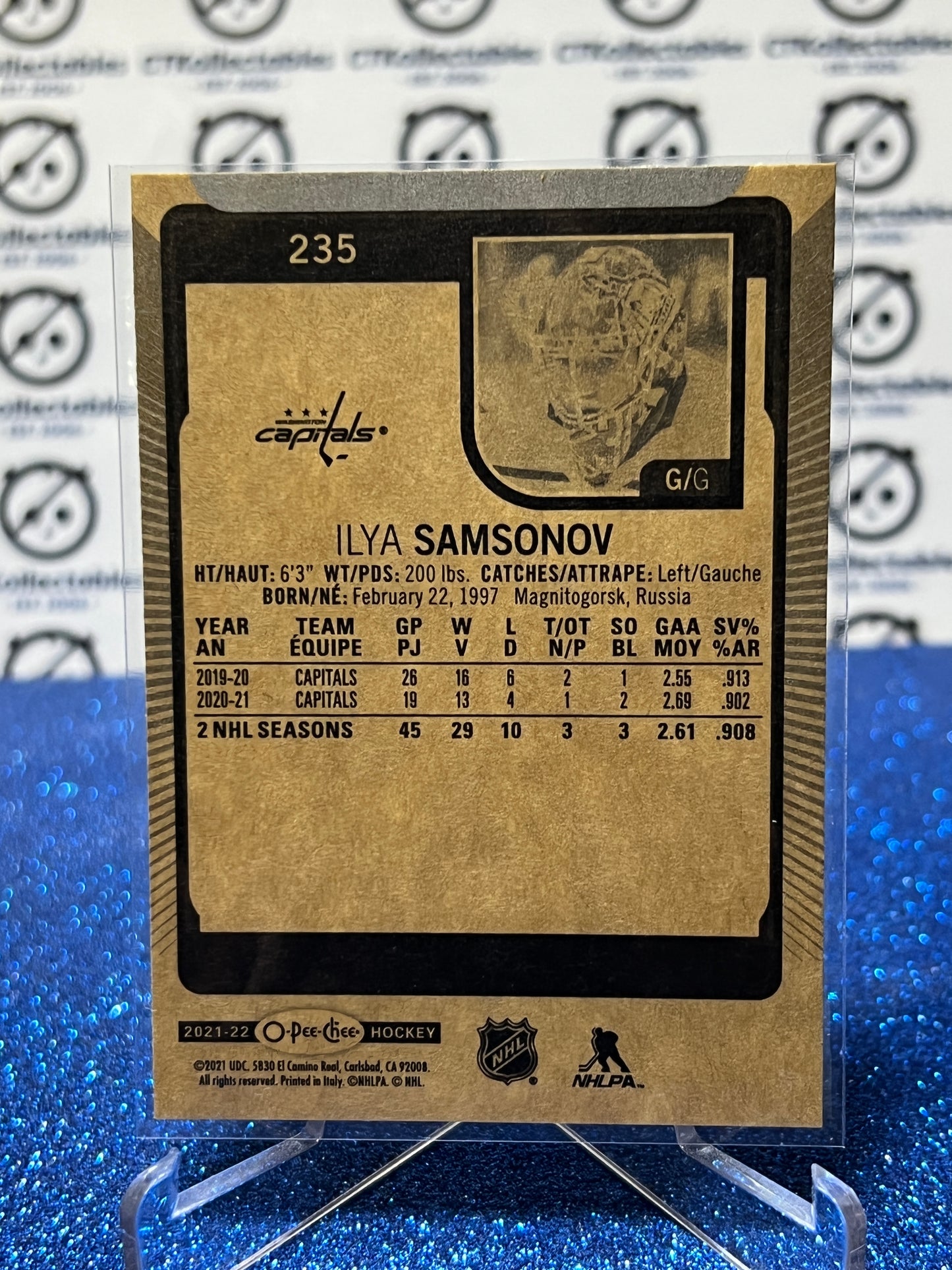 2021-22 O-PEE-CHEE ILYA SAMSONOV # 235  GOALTENDER  WASHINGTON CAPITALS NHL HOCKEY CARD