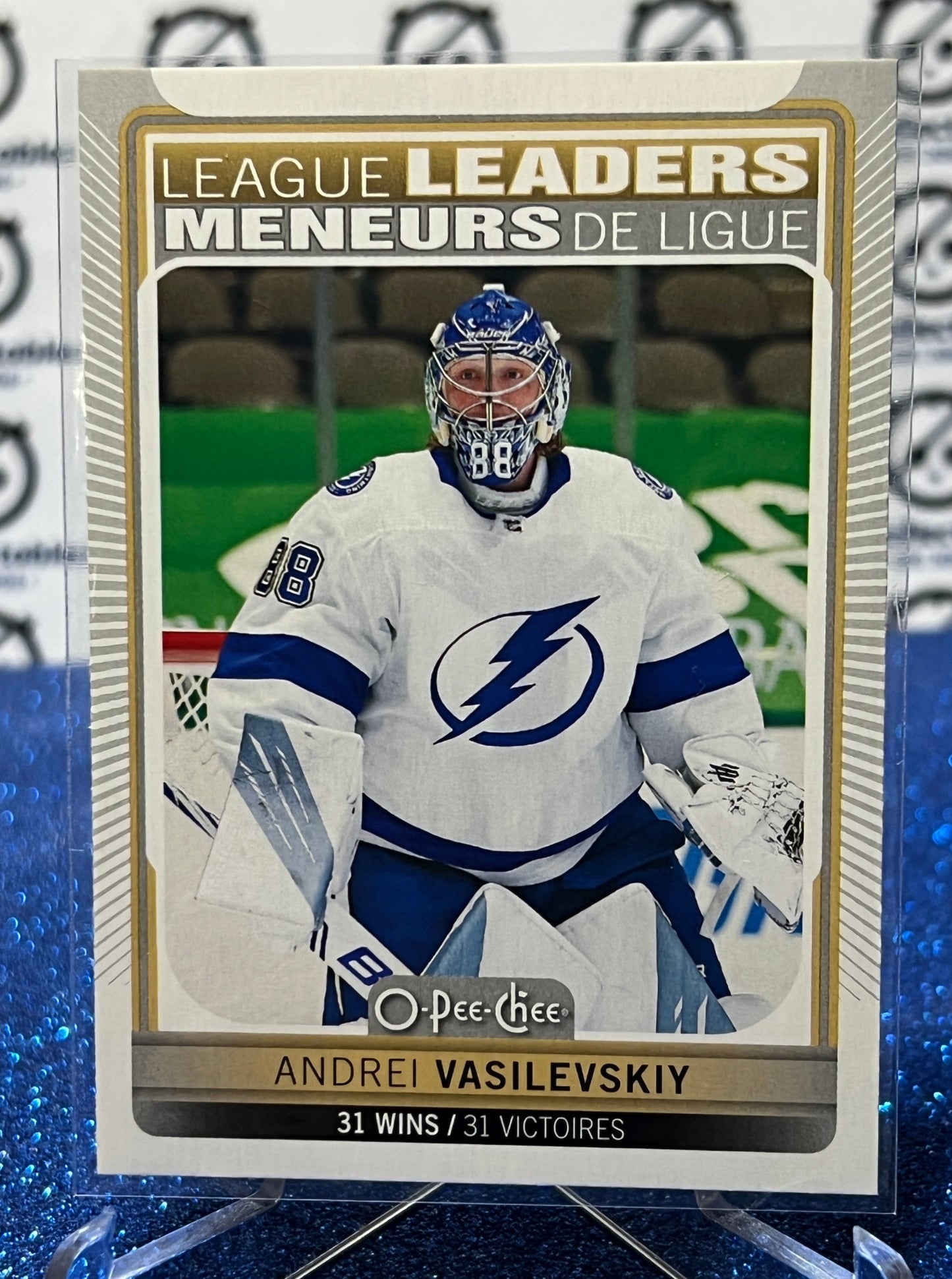 2021-22  O-PEE-CHEE ANDREI VASILEVSKIY # 589 LEAGUE LEADER TAMPA BAY LIGHTNING HOCKEY CARD