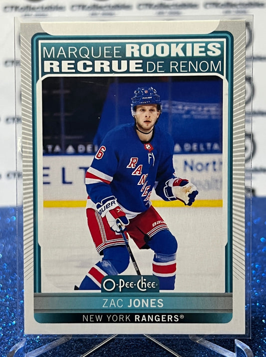 2021-22  O-PEE-CHEE ZAC JONES # 513 MARQUE ROOKIES  NEW YORK RANGERS  NHL HOCKEY CARD