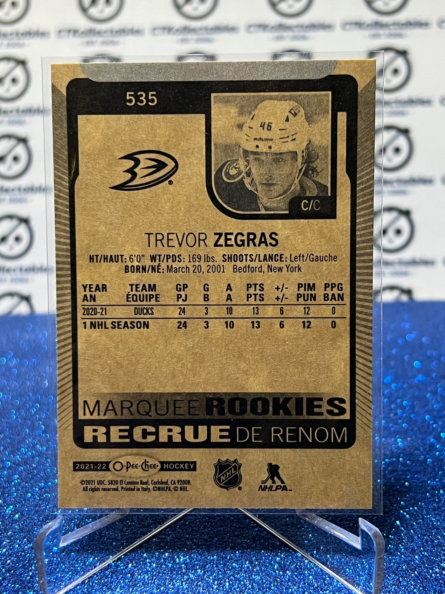 2021-22 O-PEE-CHEE TREVOR ZEGRAS # 535 MACQUEE ROOKIE ANAHEIM DUCKS HOCKEY CARD