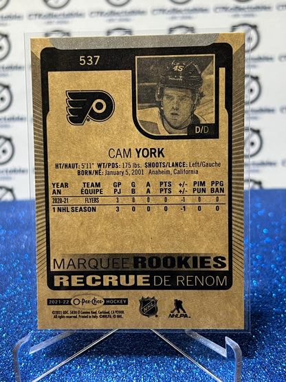 2021-22  O-PEE-CHEE CAM YORK # 537 MARQUEE ROOKIE  PHILADELPHIA FLYERS HOCKEY CARD