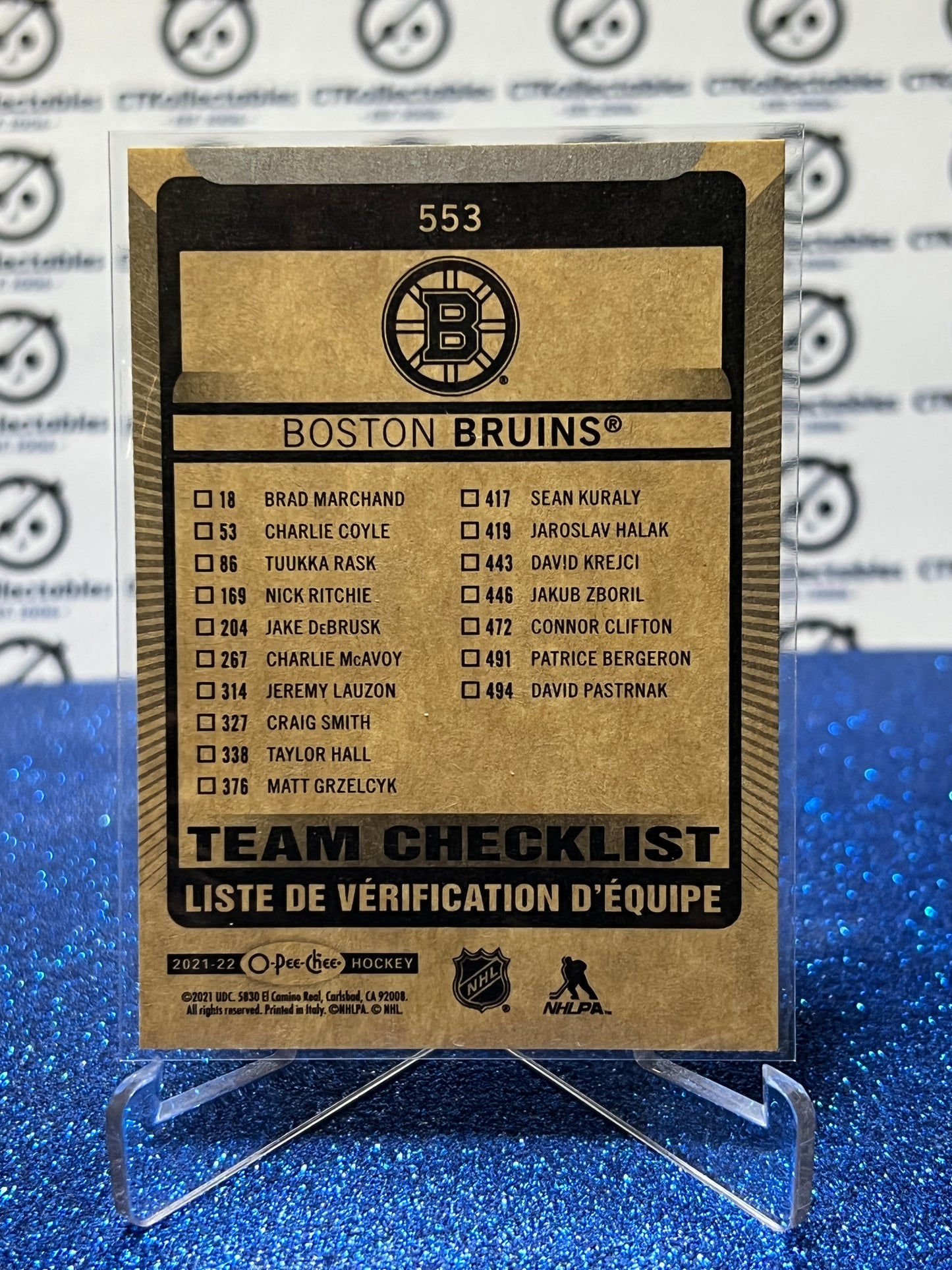 2021-22 O-PEE-CHEE TEAM CHECKLIST # 553 BOSTON BRUINS HOCKEY CARD