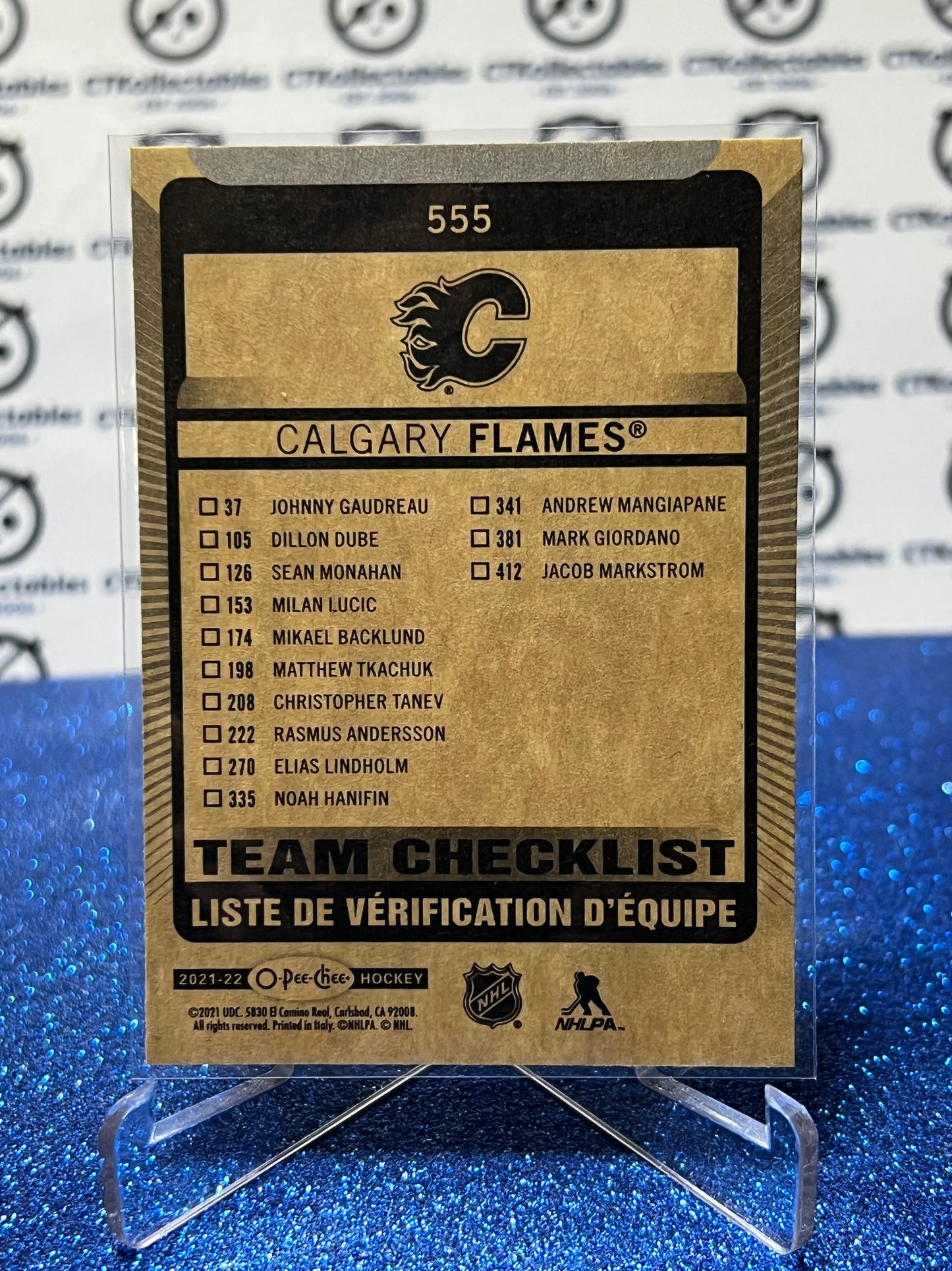 2021-22 O-PEE-CHEE TEAM CHECKLIST # 555 CALGARY FLAMES HOCKEY CARD