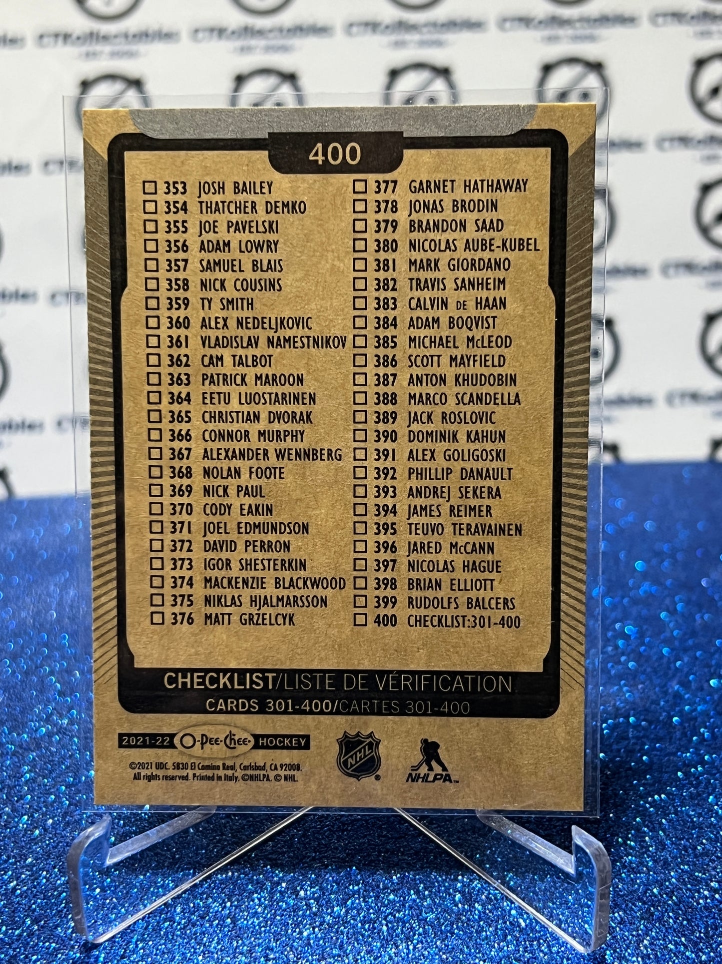 2021-22 O-PEE-CHEE TEAM CHECKLIST # 400  NHL HOCKEY CARD