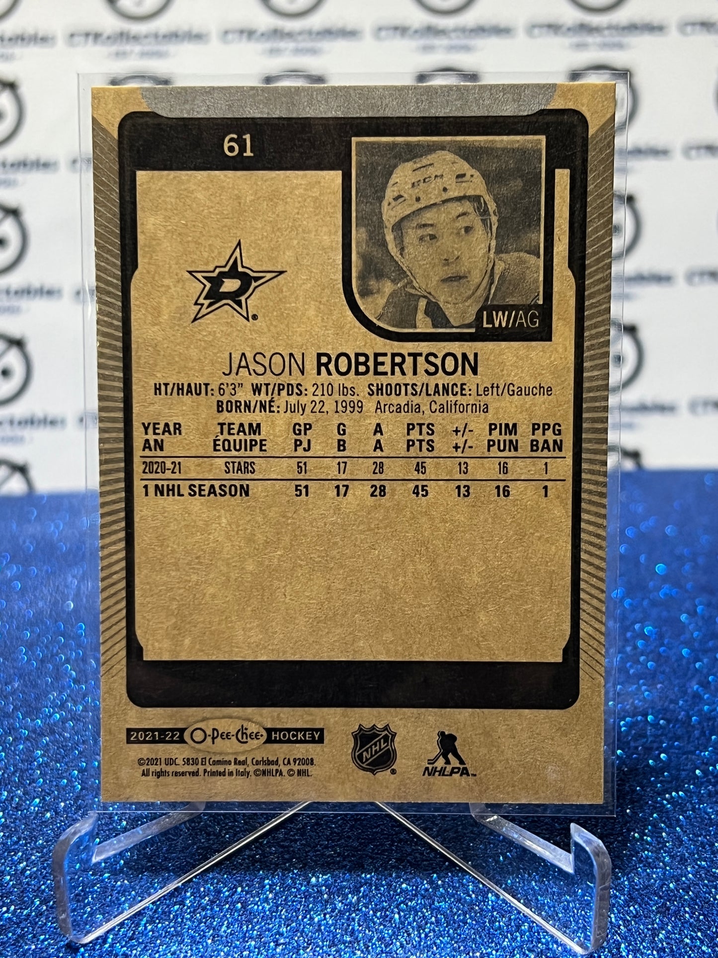 2021-22 O-PEE-CHEE JASON ROBERTSON # 61 ROOKIE DALLAS STARS NHL HOCKEY TRADING CARD