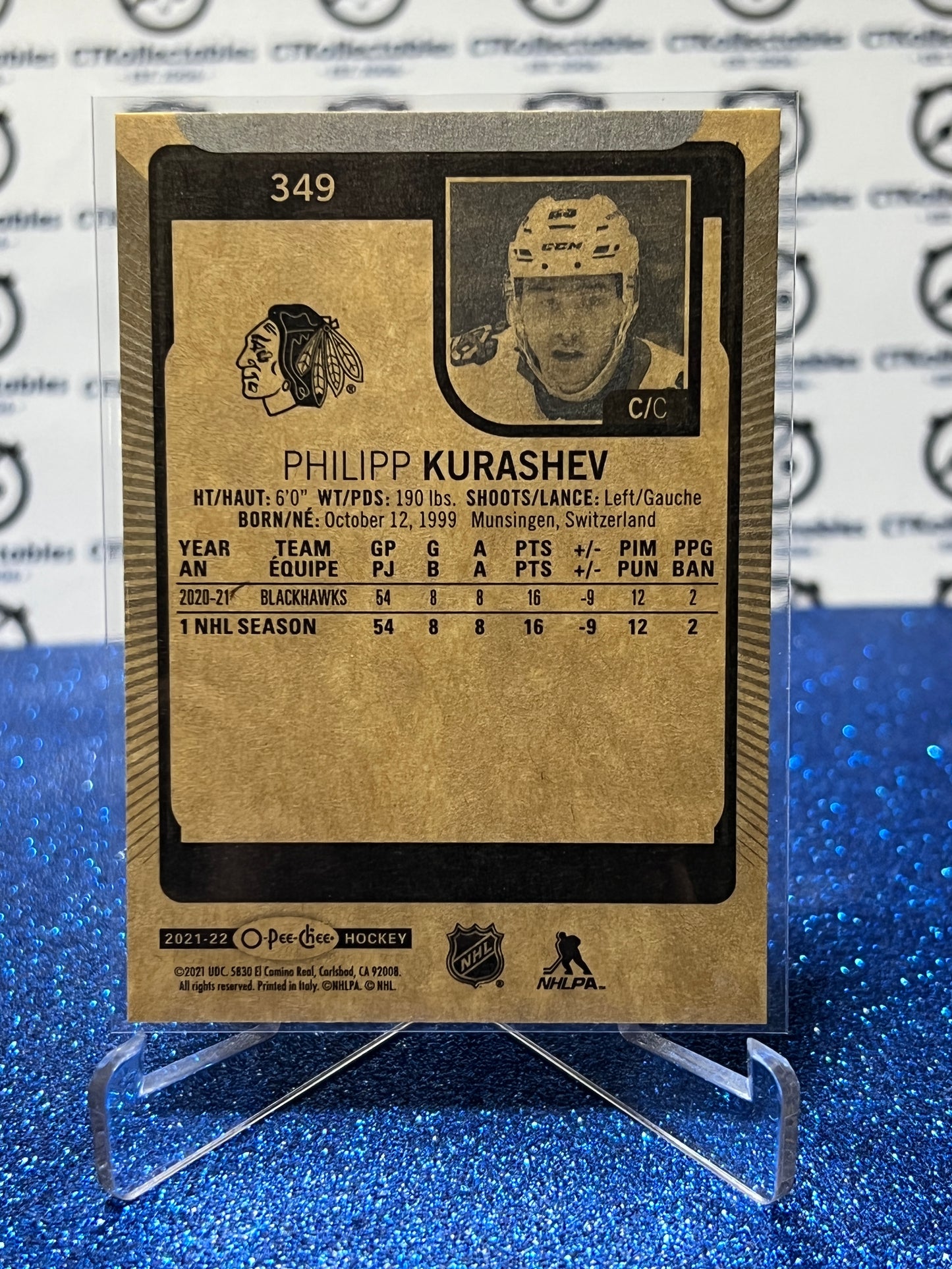 2021-22 O-PEE-CHEE PHILIPP KURASHEV # 349 ROOKIE CHICAGO BLACKHAWKS HOCKEY CARD