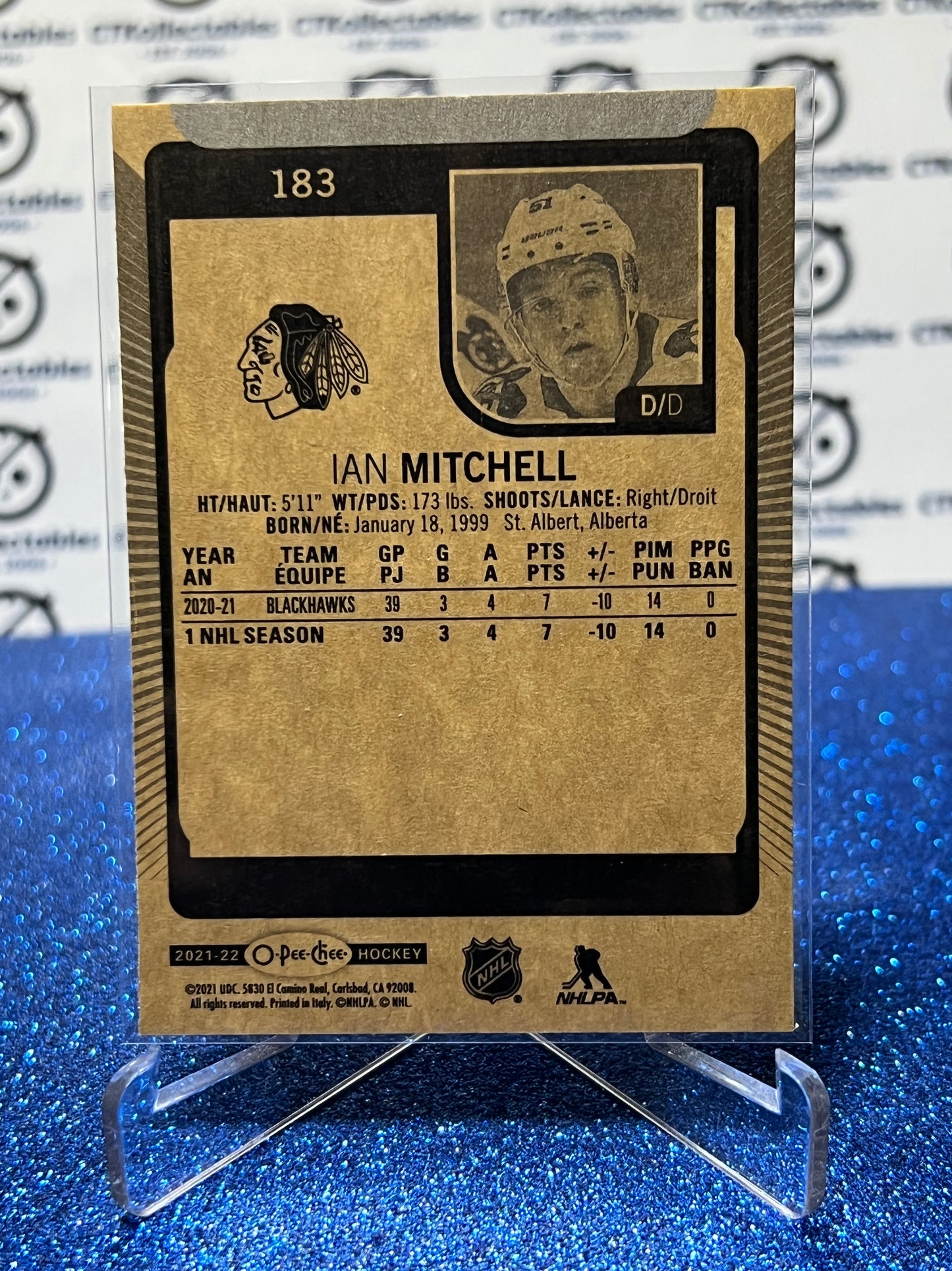 2021-22 O-PEE-CHEE IAN MITCHELL # 183 ROOKIE CHICAGO BLACKHAWKS HOCKEY CARD