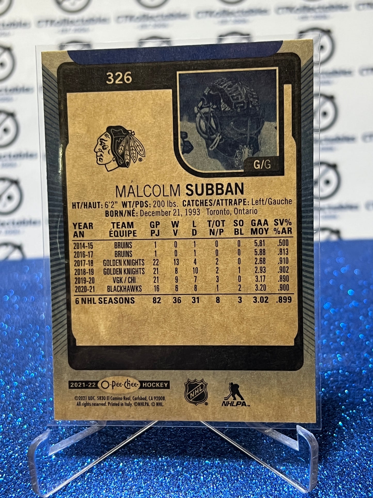 2021-22 O-PEE-CHEE MALCOLM SUBBANE # 326 BLUE CHICAGO BLACKHAWKS HOCKEY CARD