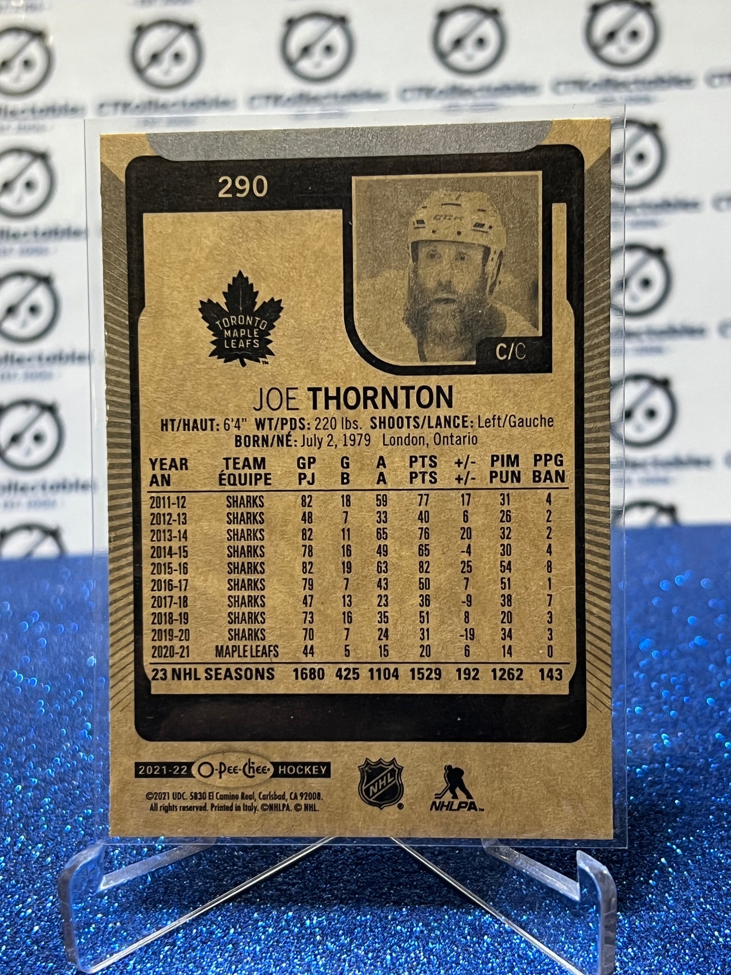 2021-22 O-PEE-CHEE JOE THORNTON # 290 TORONTO MAPLE LEAFS HOCKEY CARD