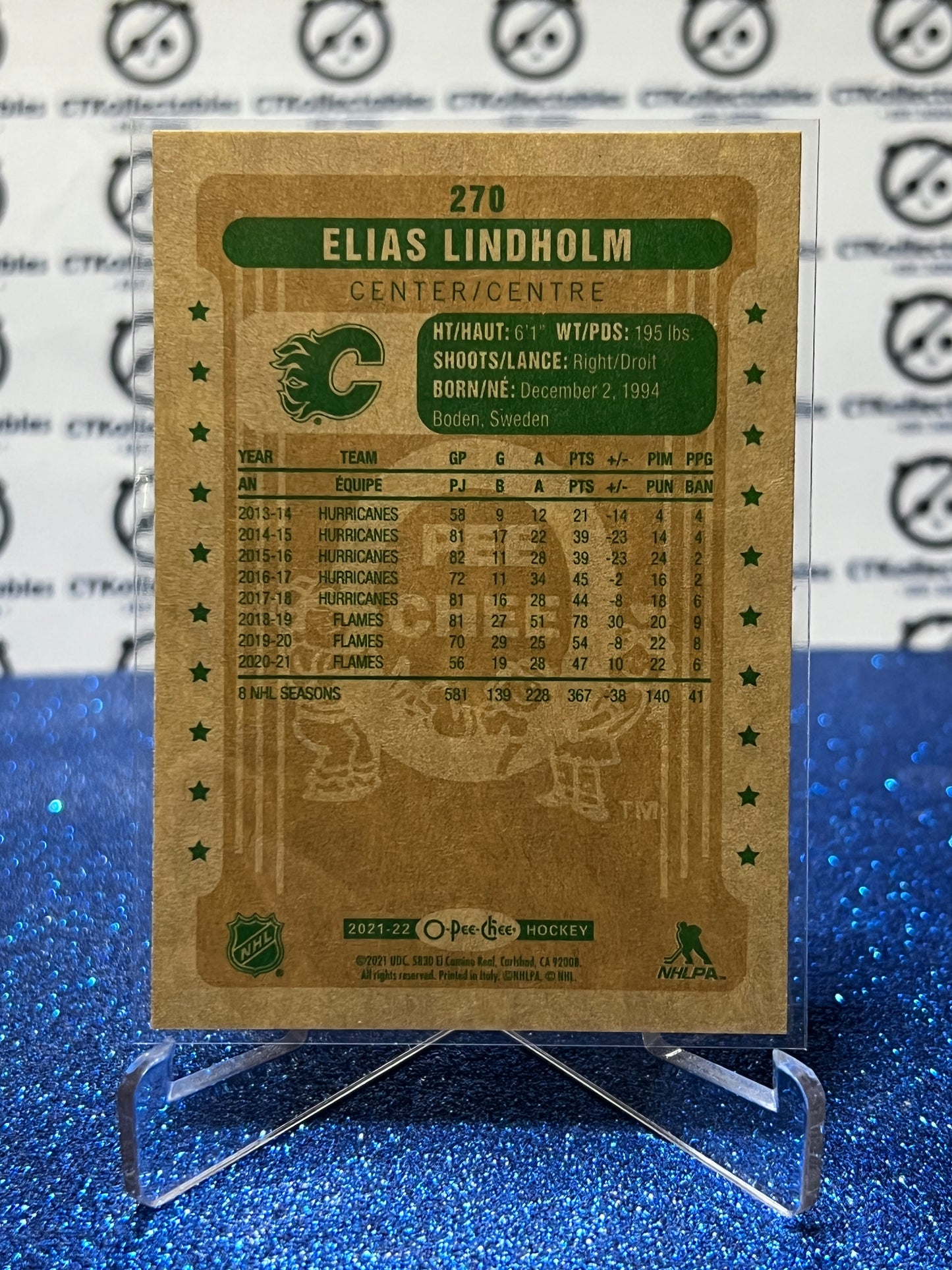 2021-22 O-PEE-CHEE ELIAS LINDHOLM # 270 RETRO CALGARY FLAMES NHL HOCKEY CARD