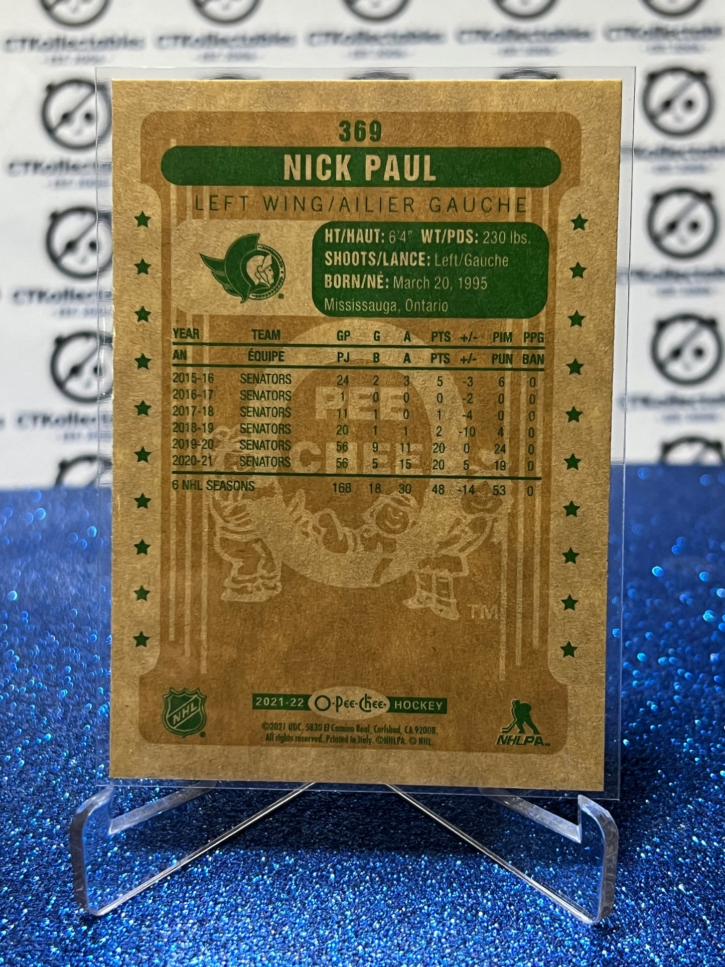 2021-22 O-PEE-CHEE NICK PAUL # 369 RETRO OTTAWA SENATORS NHL HOCKEY CARD