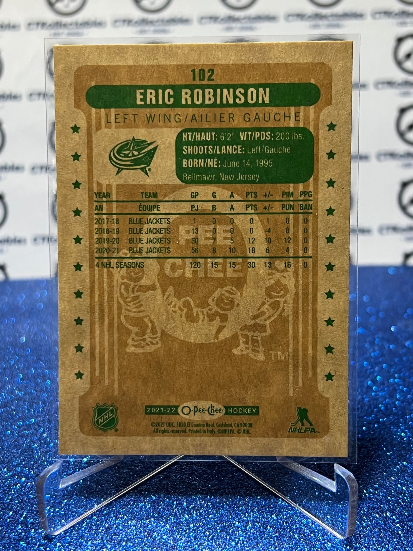 2021-22 O-PEE-CHEE ERIC ROBINSON # 102 RETRO COLUMBUS BLUE JACKETS NHL HOCKEY CARD