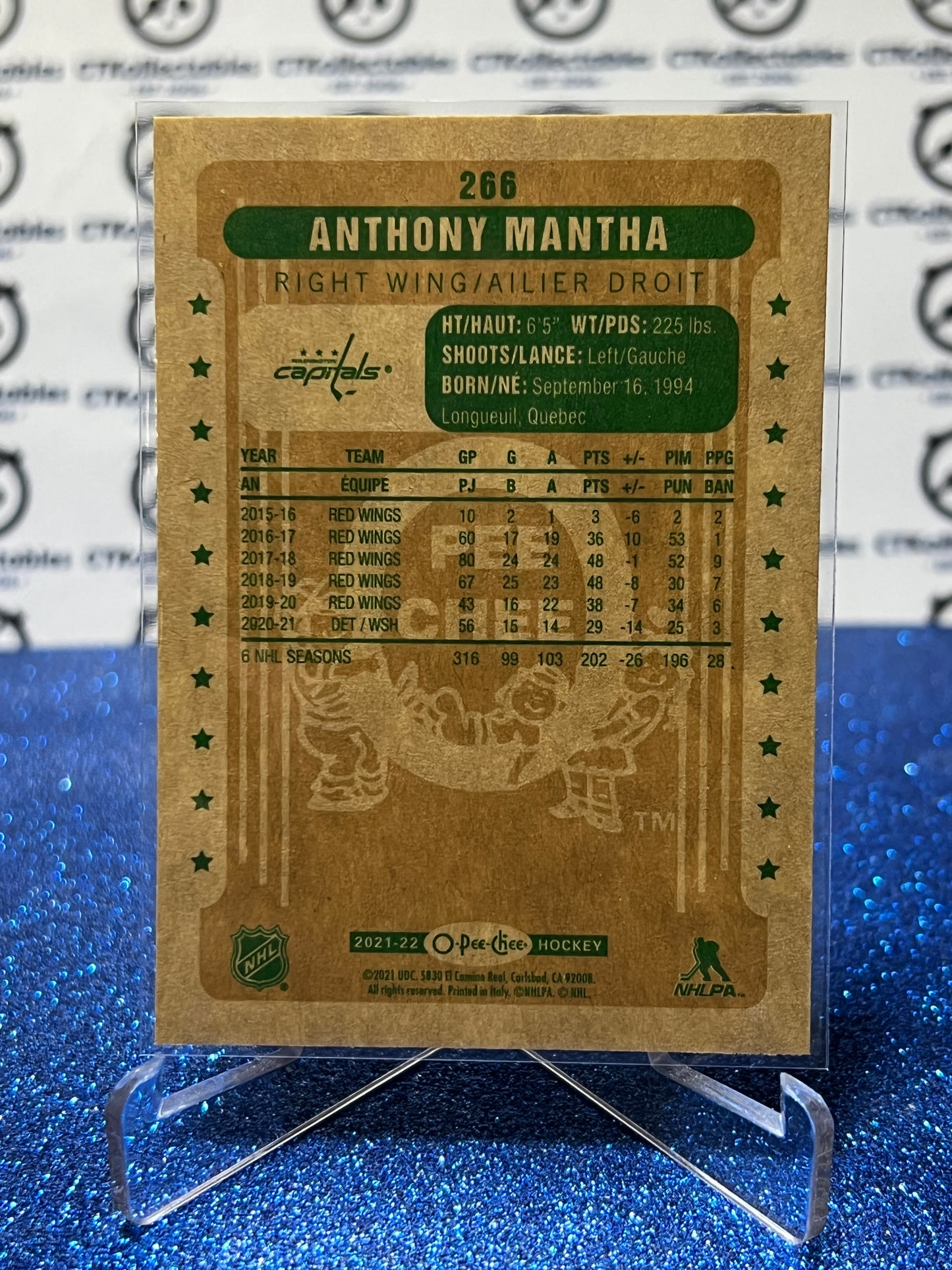 2021-22 O-PEE-CHEE ANTHONY MANTHA # 266 RETRO WASHINGTON CAPITALS  NHL HOCKEY CARD