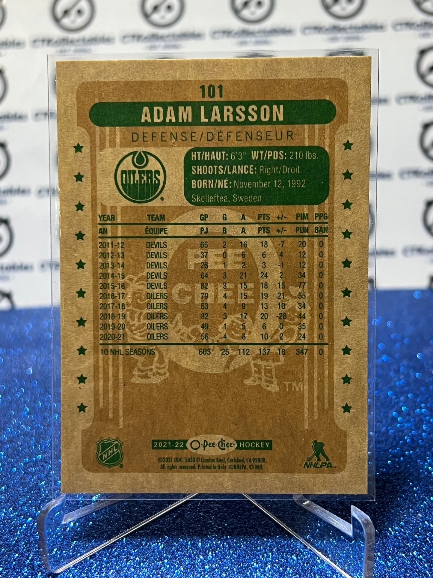 2021-22 O-PEE-CHEE ADAM LARSSON # 101 RETRO  EDMONTON OILERS  NHL HOCKEY CARD
