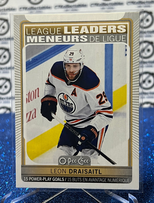 2021-22 O-PEE-CHEE LEON DRAISAITL # 585 LEAGUE LEADERS EDMONTON OILERS NHL HOCKEY CARD