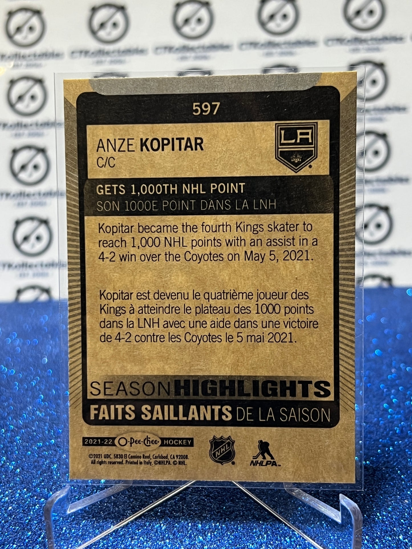 2021-22 O-PEE-CHEE ANZE KOPITAR # 597 SEASON HIGHLIGHTS LA KINGS NHL HOCKEY CARD