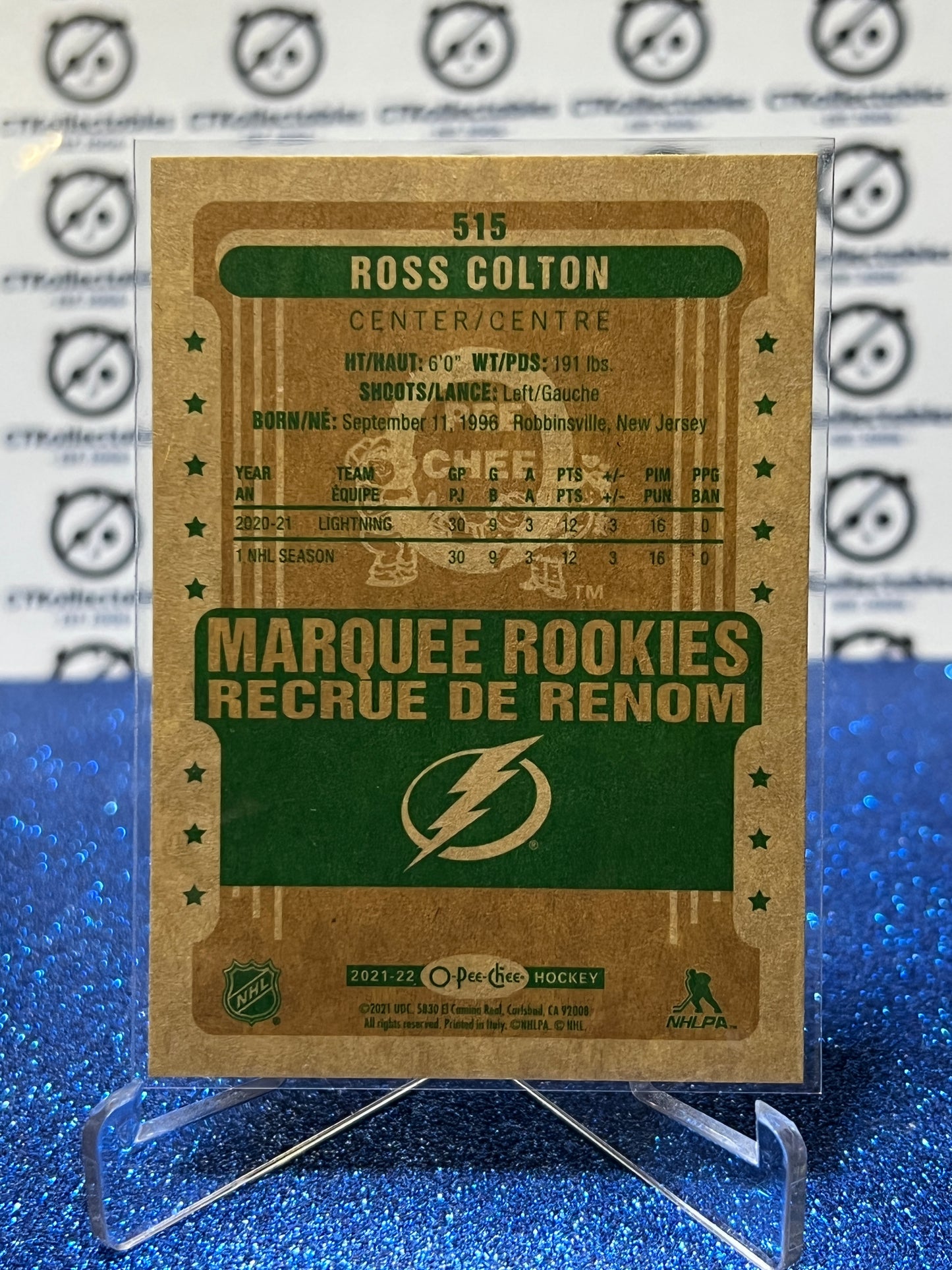 2021-22 O-PEE-CHEE RUSS COLTON # 515 MARQUEE ROOKIE RETRO TAMPA BAY LIGHTNING NHL HOCKEY CARD