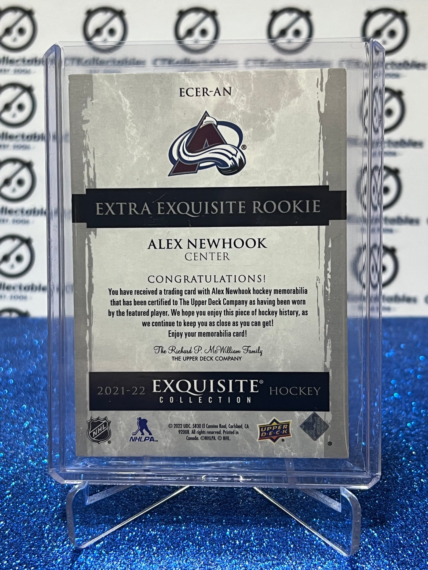 2021-22 UPPER DECK BLACK DIAMOND 075/299 ALEX NEWHOOK # ECER-AN COLORADO AVALANCHE EXQUISITE ROOKIE HOCKEY CARD