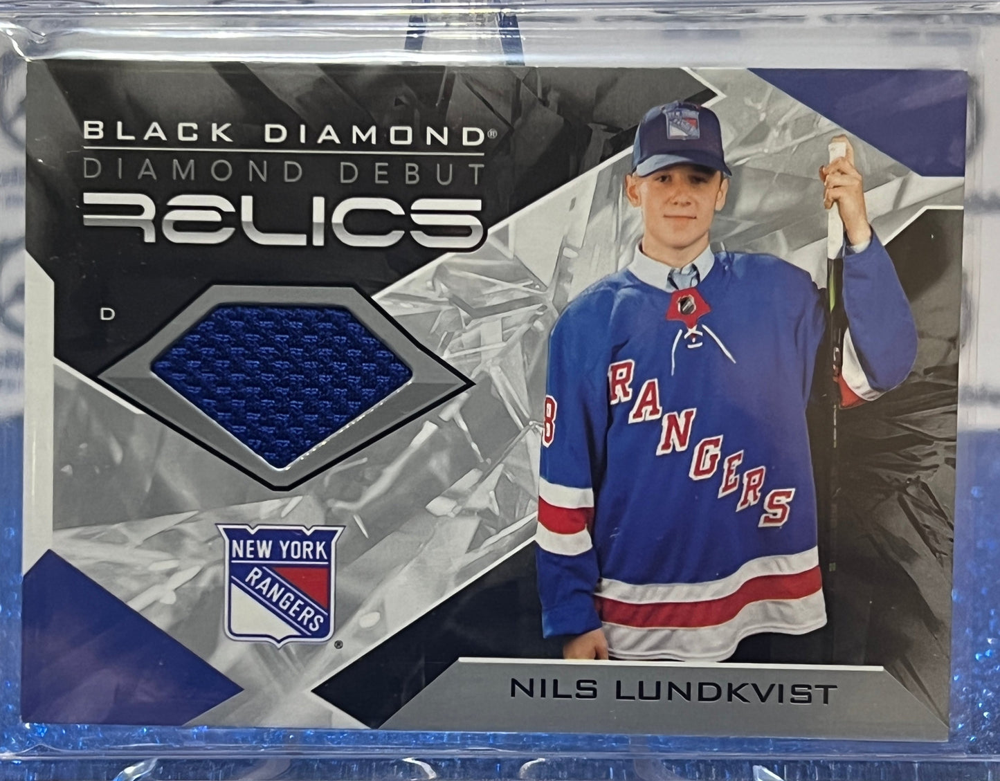 2021-22 UPPER DECK BLACK DIAMOND DEBUT RELICS NILS LUNDKVIST # DD-NL NEW YORK RANGERS  HOCKEY CARD