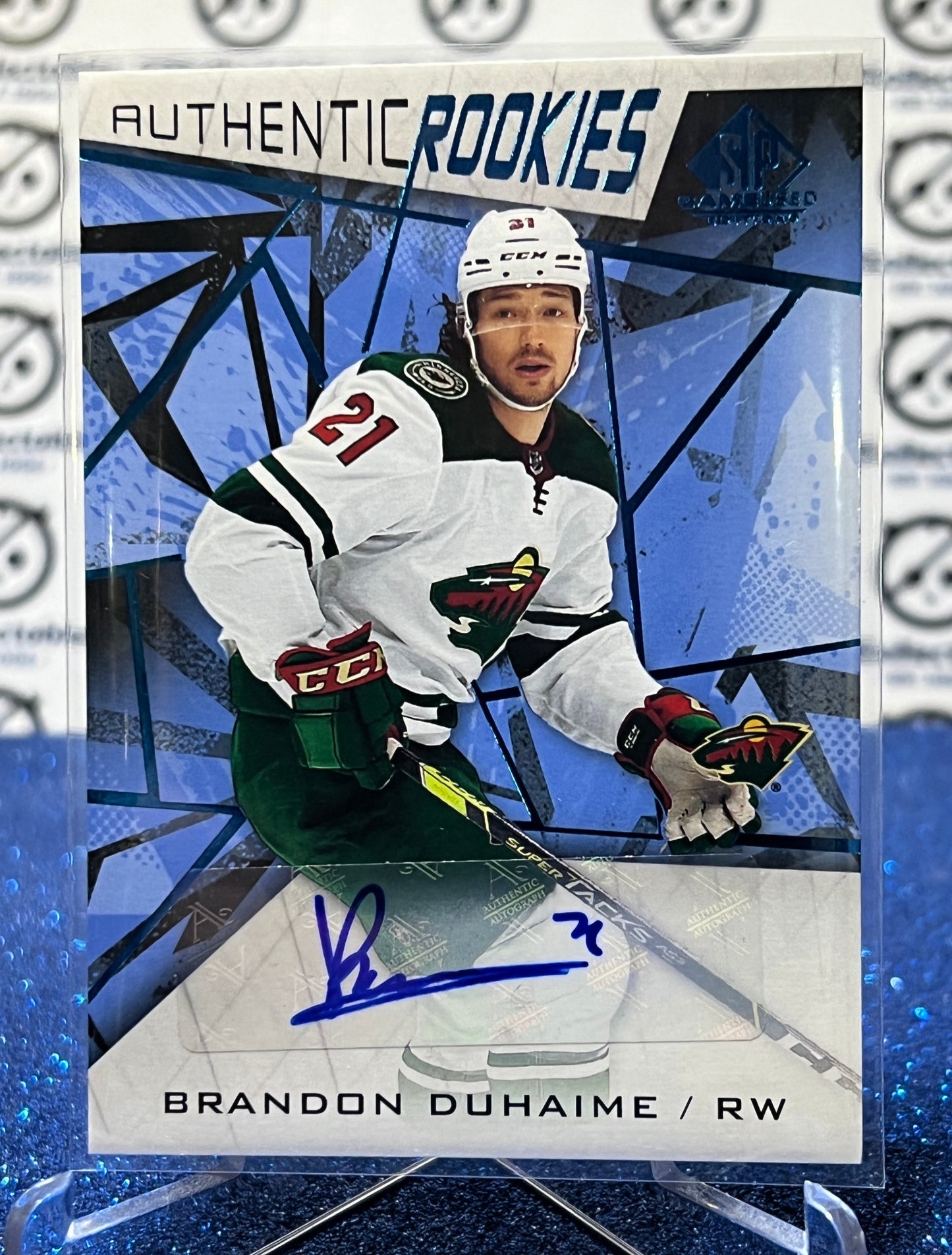 2021-22 UPPER DECK SP BRANDON DUHAIME # 136 AUTO AUTHENTIC ROOKIE BLUE MINNESOTA WILD  NHL HOCKEY CARD